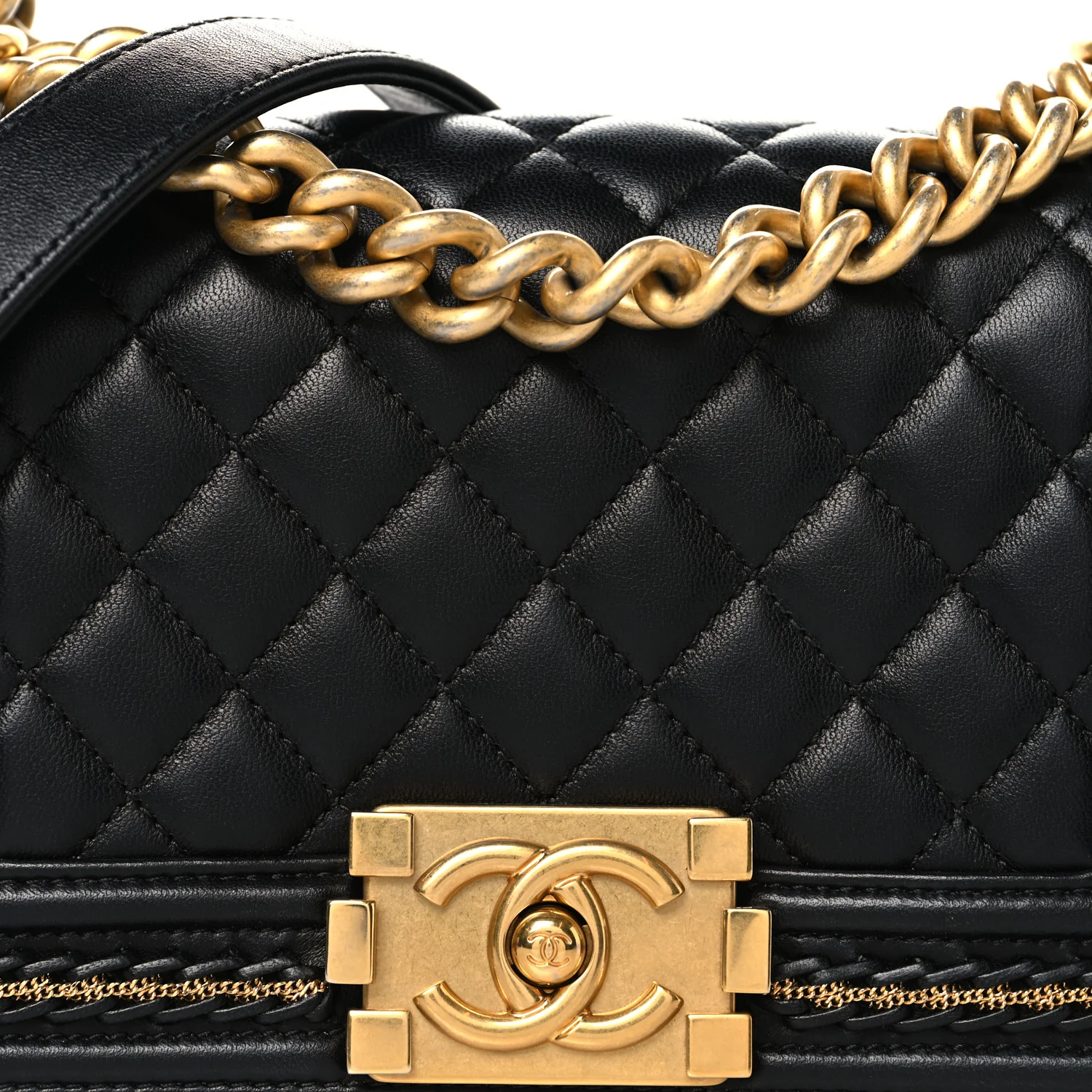 Lambskin Quilted Small Chain Detail Boy Flap Black - Image 8