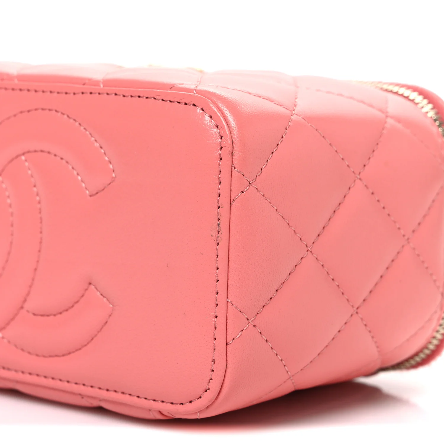 Lambskin Quilted Small Charming Top Handle Vanity Case With Chain Pink - Image 10