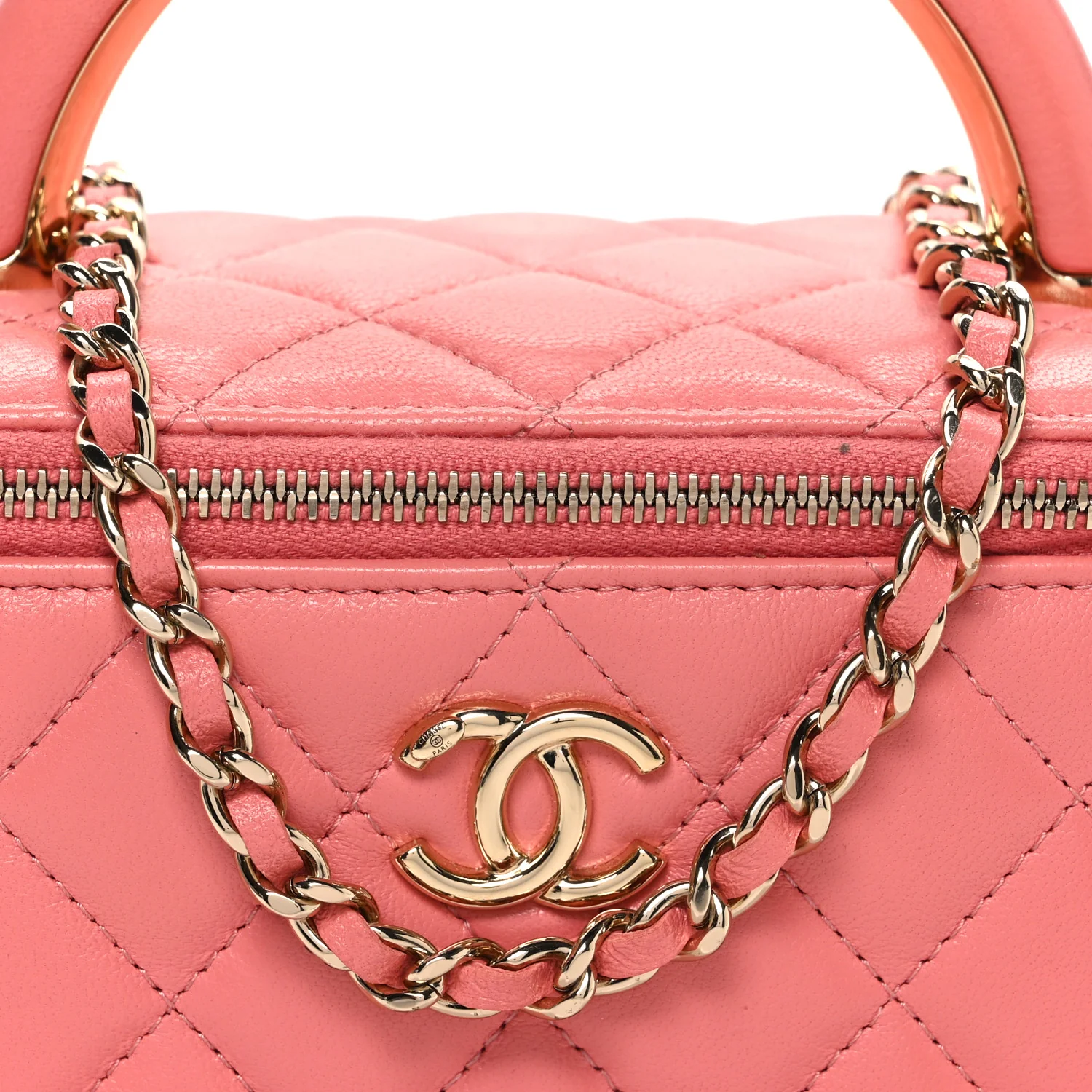 Lambskin Quilted Small Charming Top Handle Vanity Case With Chain Pink - Image 8