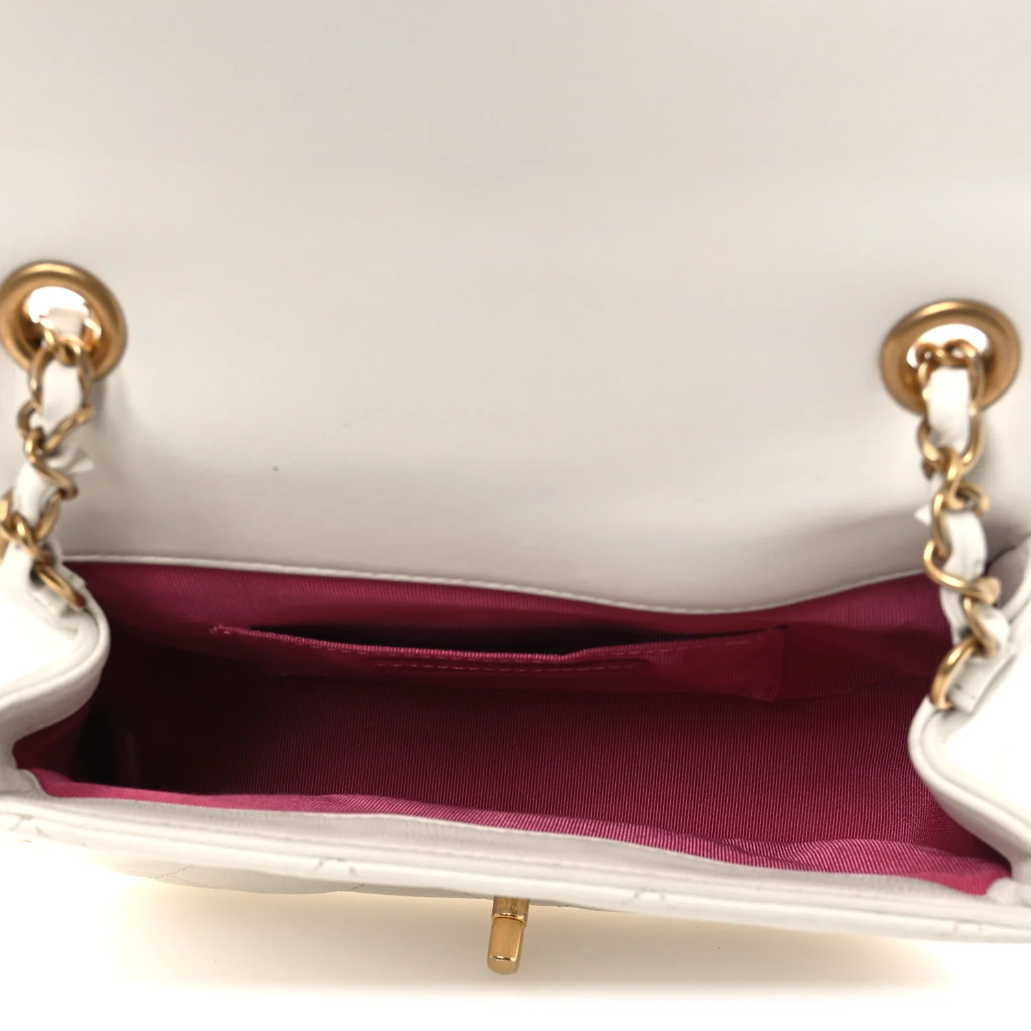 Lambskin Quilted Small Circular Handle Bag White - Image 5