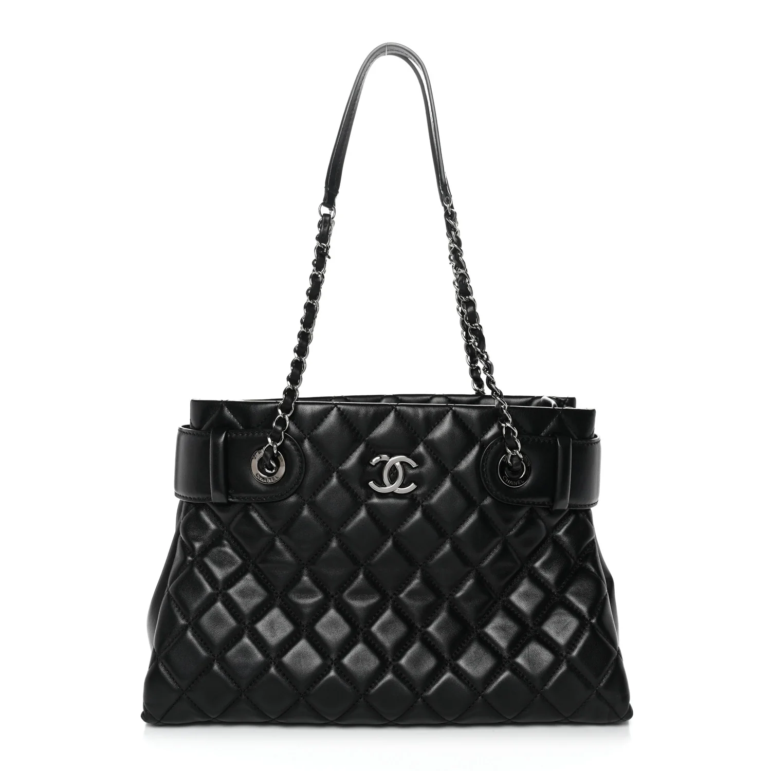 Lambskin Quilted Small Coco Loop Tote Black