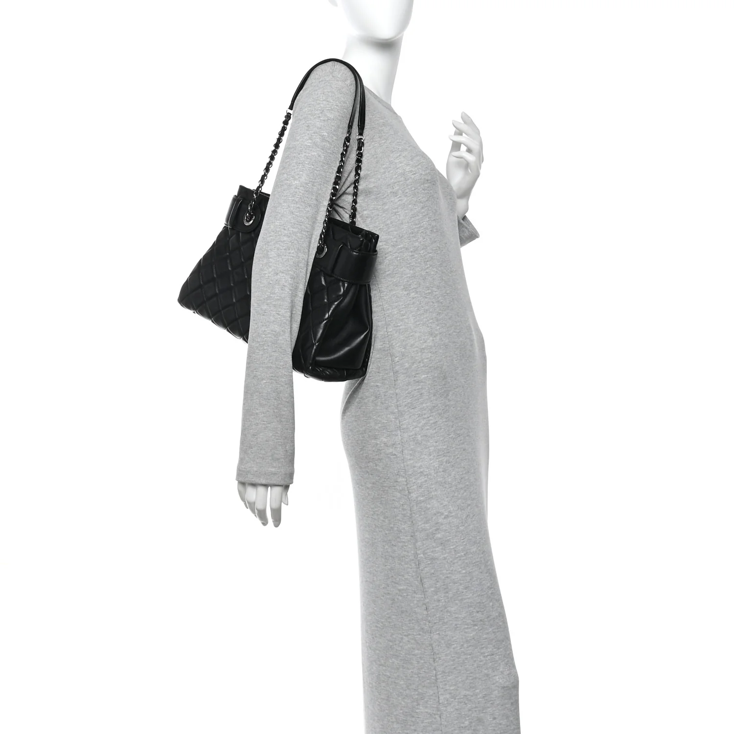 Lambskin Quilted Small Coco Loop Tote Black - Image 2