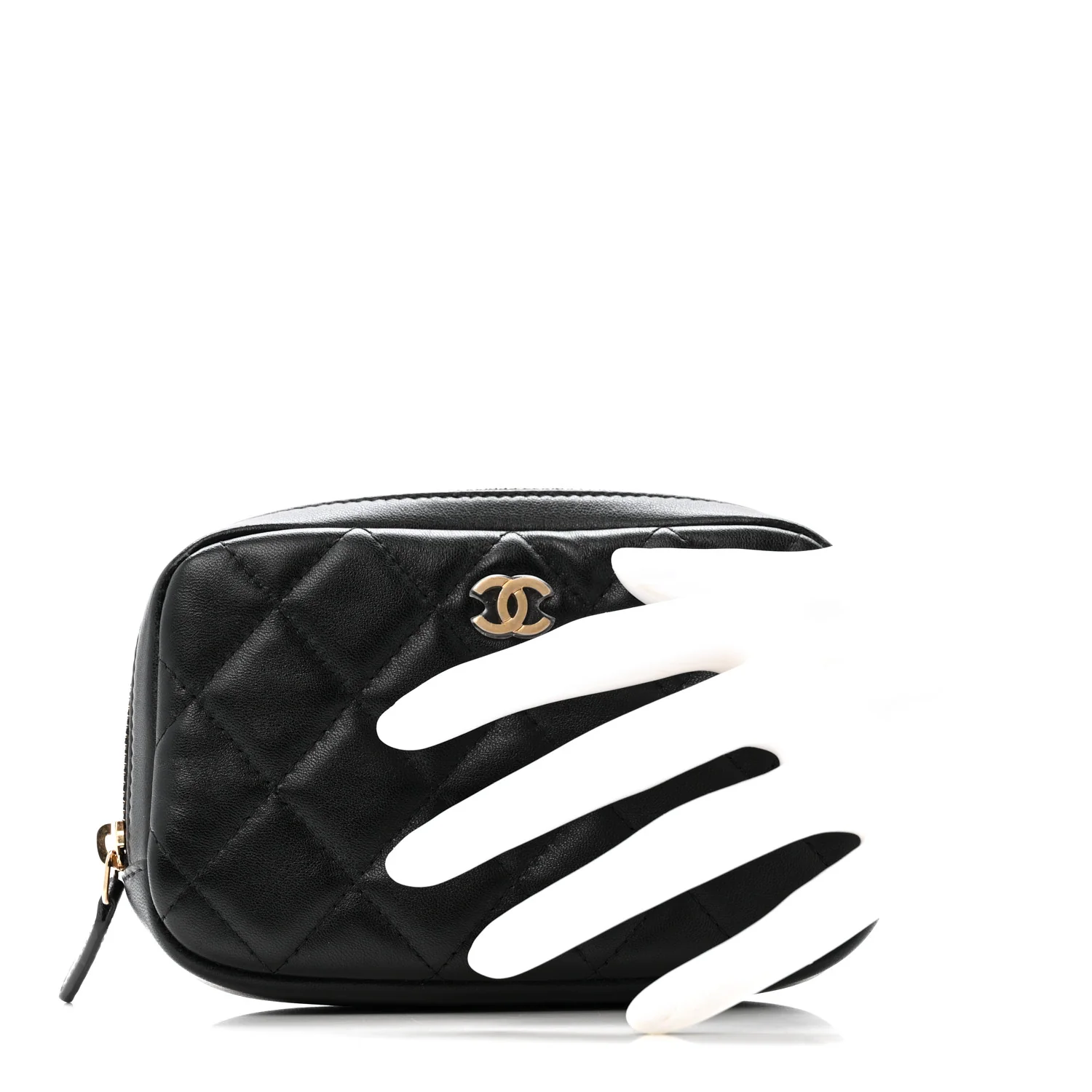 Lambskin Quilted Small Curvy Pouch Cosmetic Case Black - Image 2