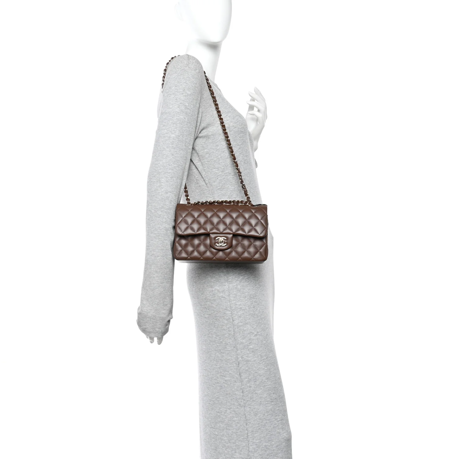 Lambskin Quilted Small Double Flap Brown - Image 2