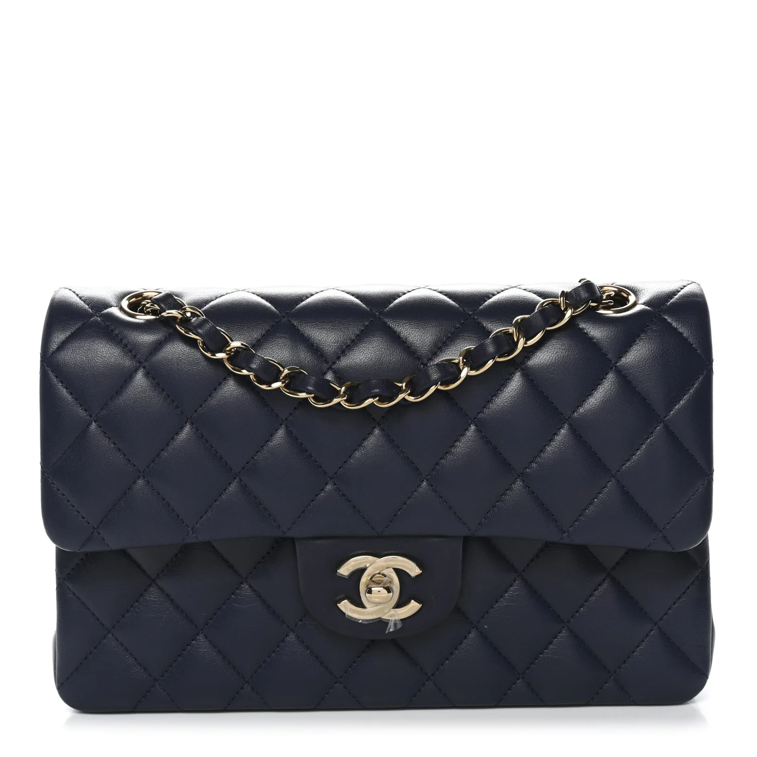 Lambskin Quilted Small Double Flap Dark Blue