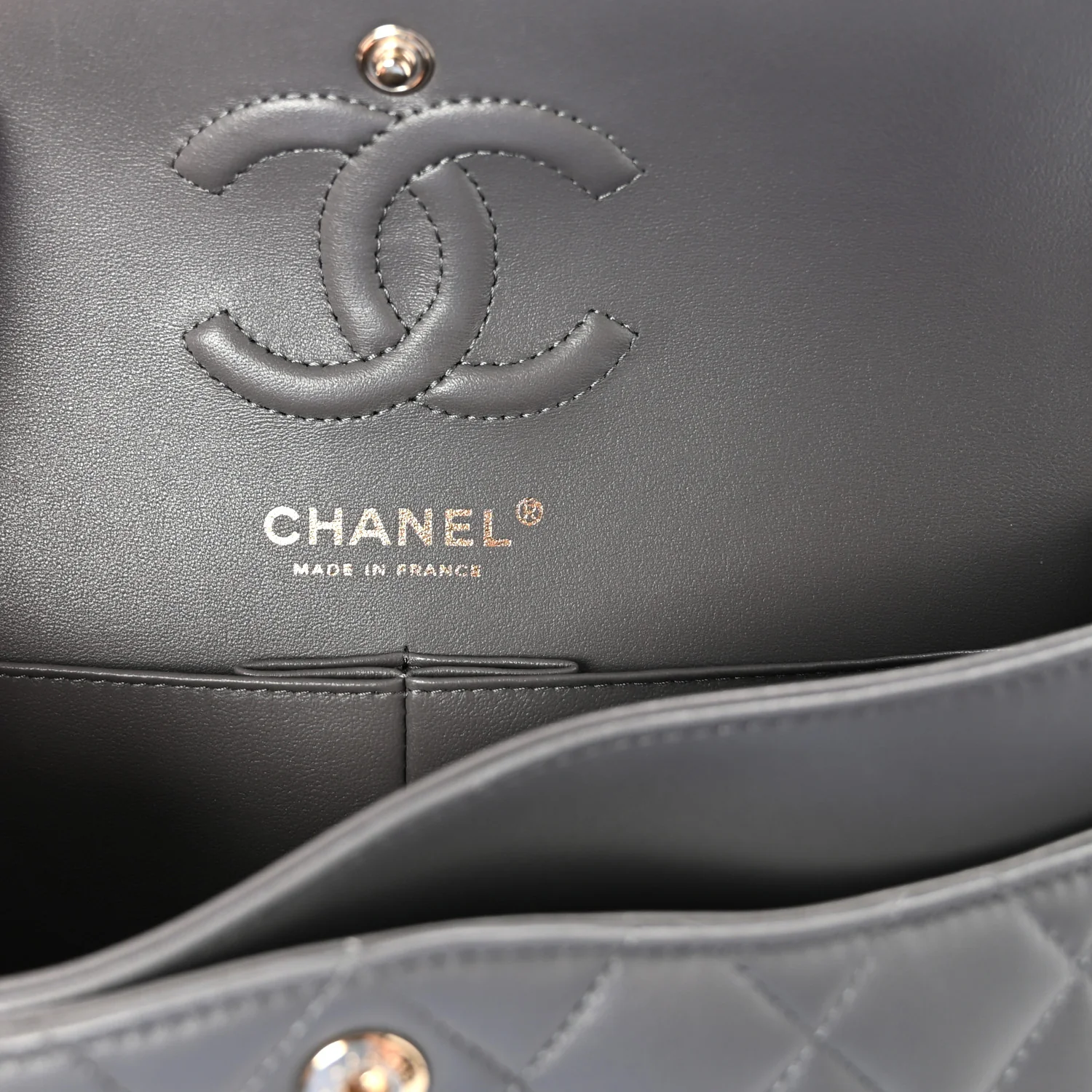 Lambskin Quilted Small Double Flap Grey - Image 6