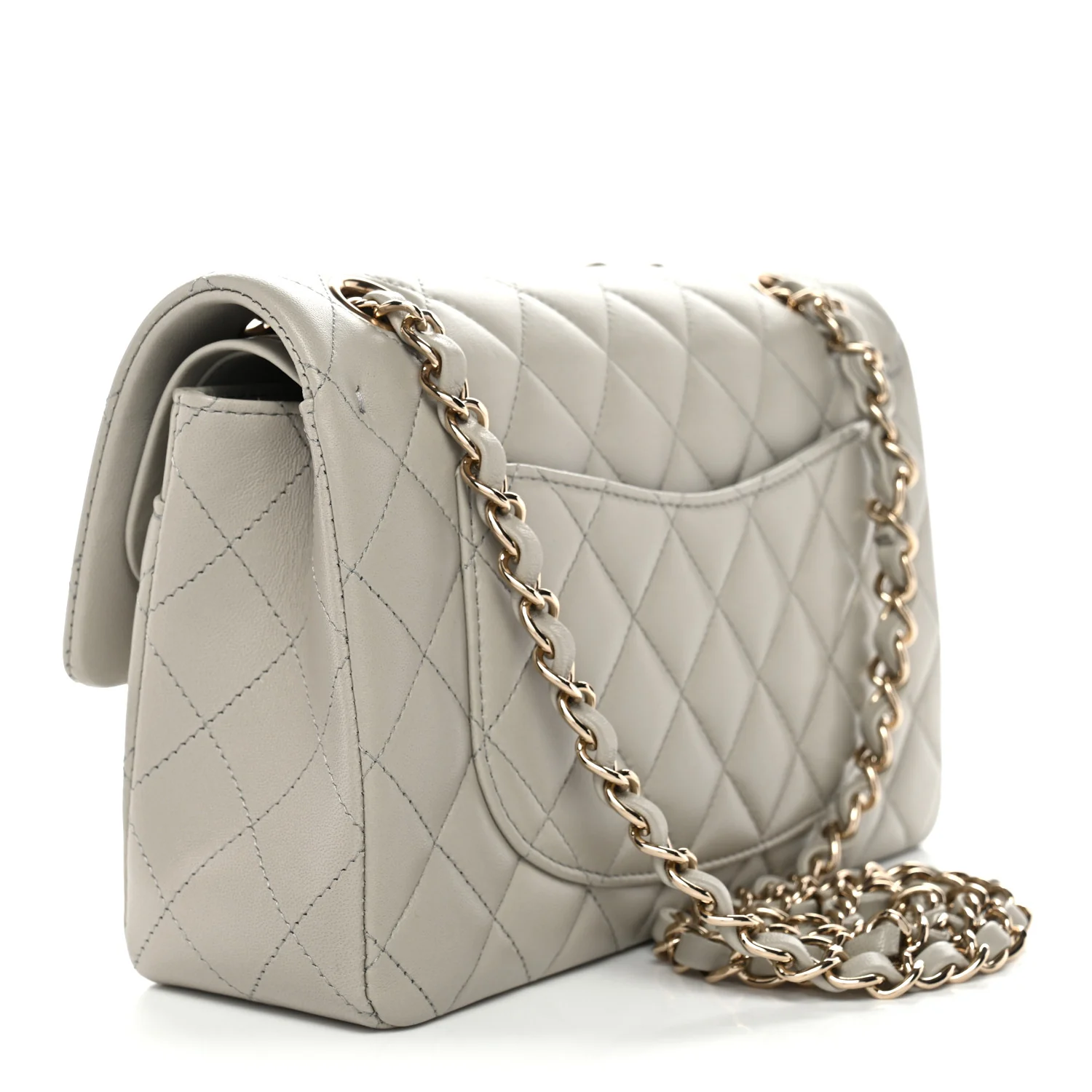 Lambskin Quilted Small Double Flap Grey - Image 3