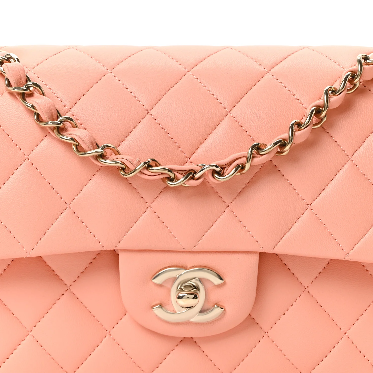 Lambskin Quilted Small Double Flap Light Orange - Image 8