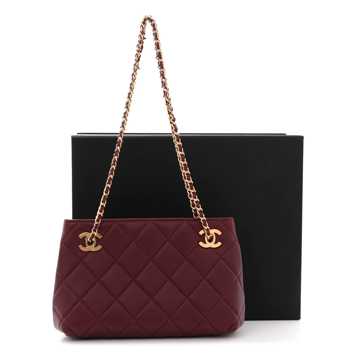 Lambskin Quilted Small Eyes On You Shopping Bag Dark Burgundy - Image 11