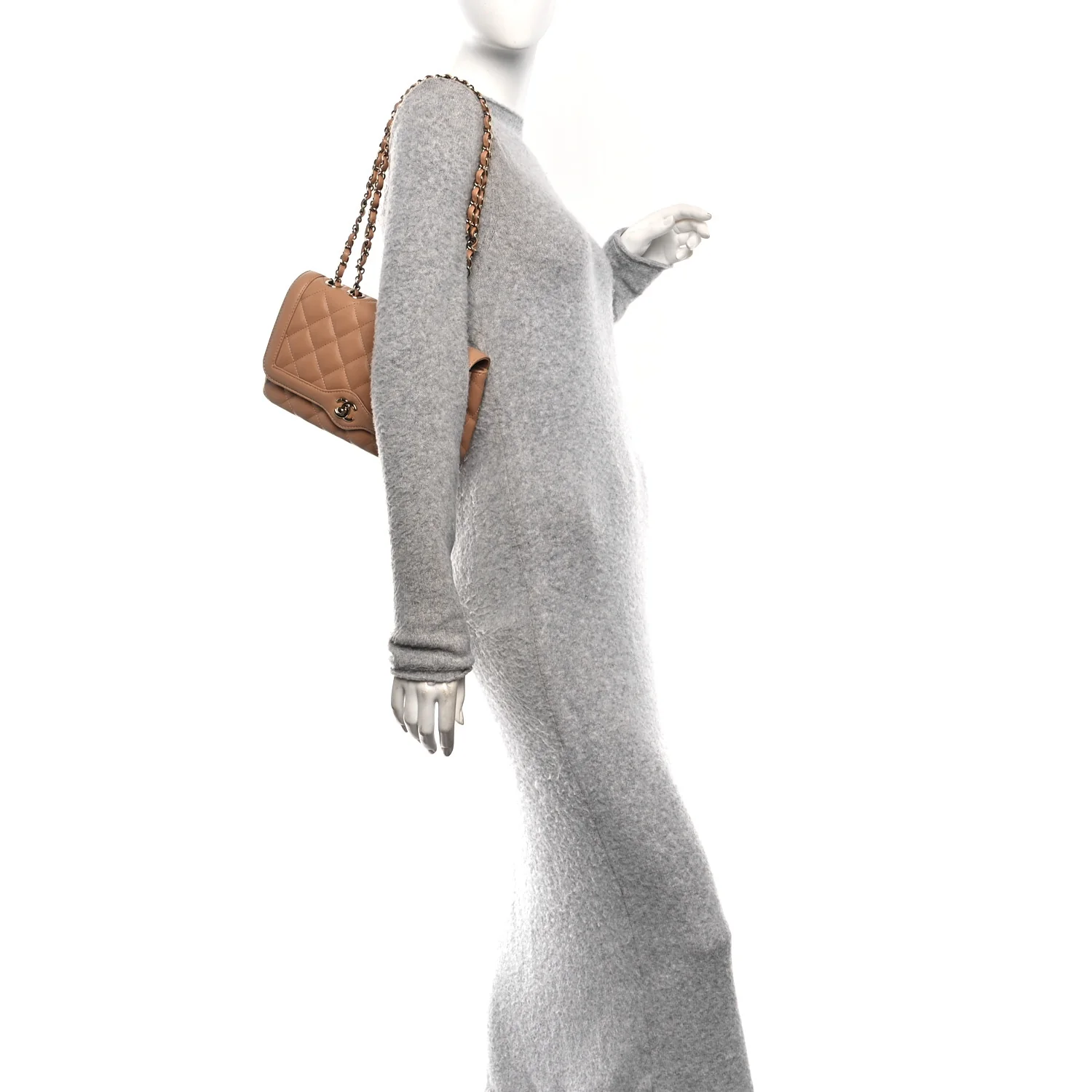 Lambskin Quilted Small Flap Bag Dark Beige - Image 2