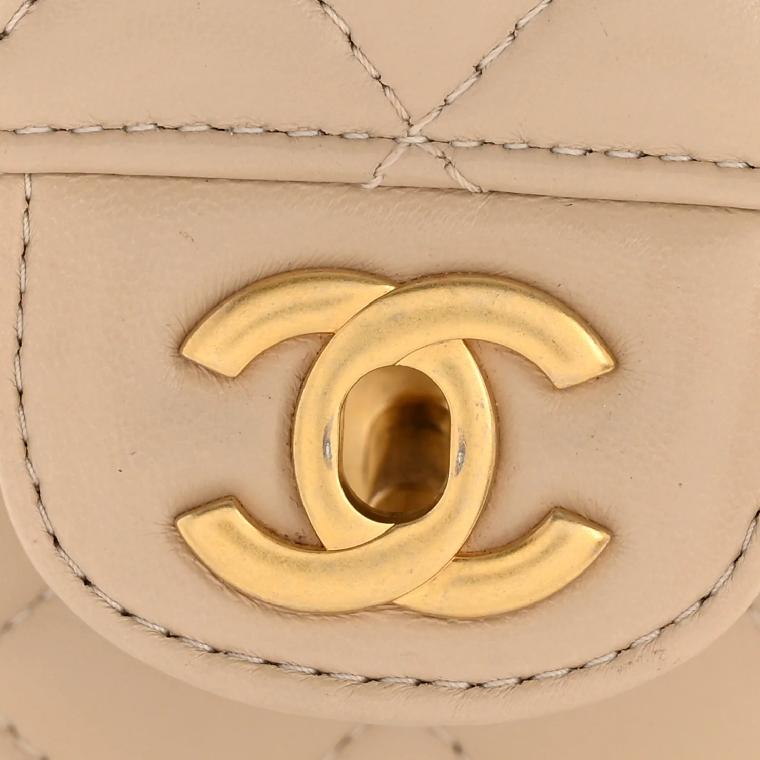 Lambskin Quilted Small Flap Top Handle Bag Beige - Image 12