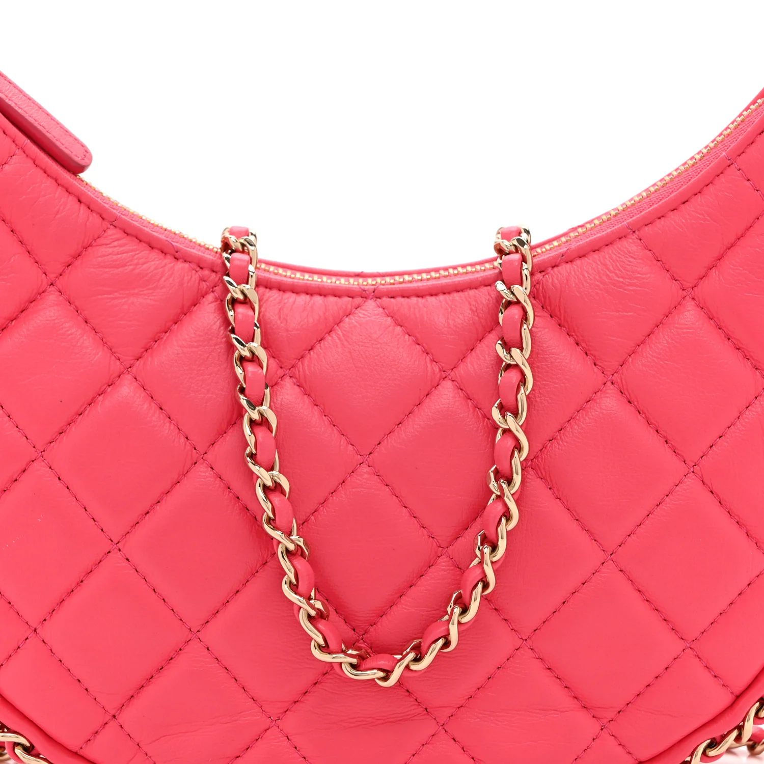 Lambskin Quilted Small Hobo Bag Pink - Image 8