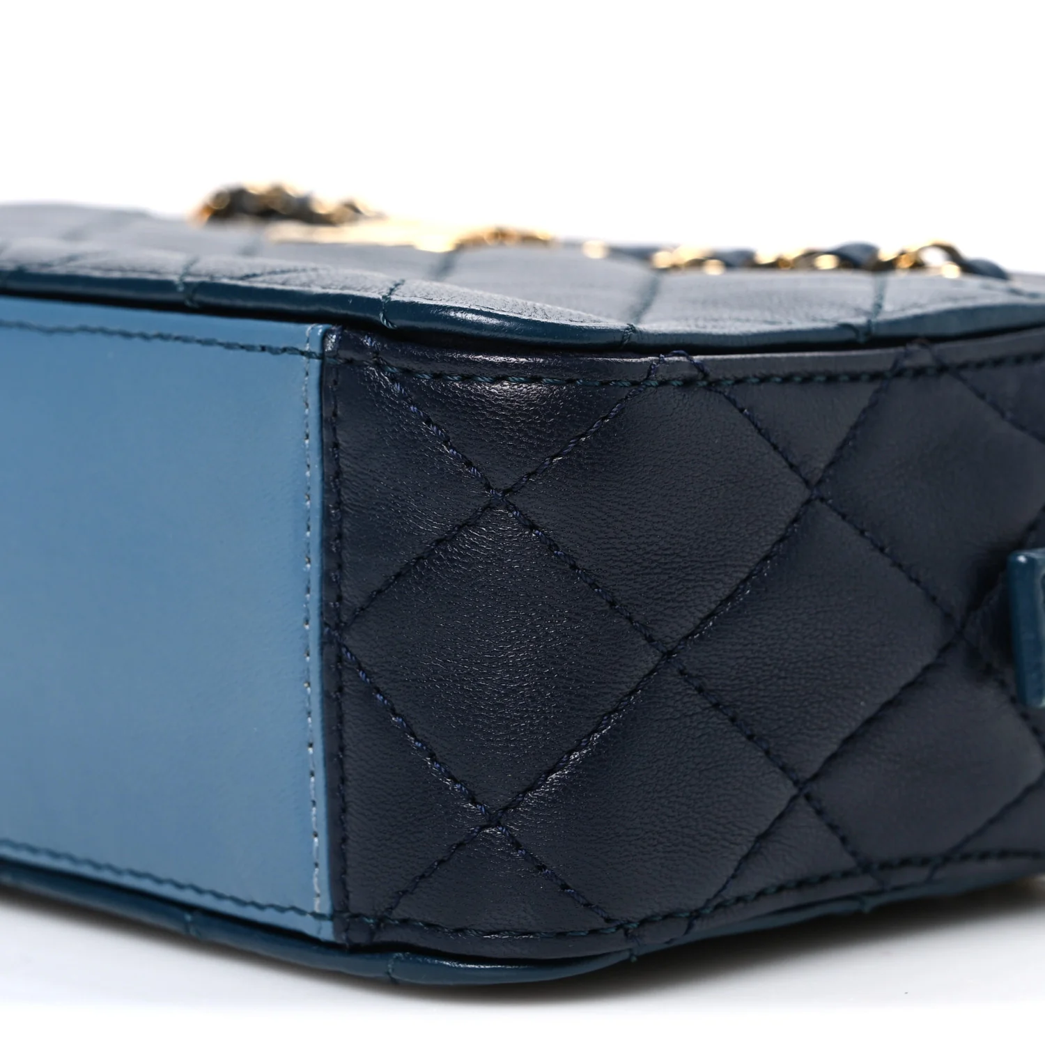 Lambskin Quilted Small In & Out Camera Case Navy Light Blue - Image 10