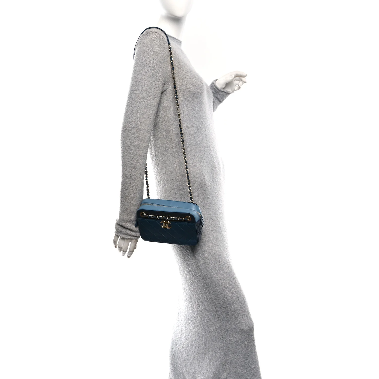 Lambskin Quilted Small In & Out Camera Case Navy Light Blue - Image 2