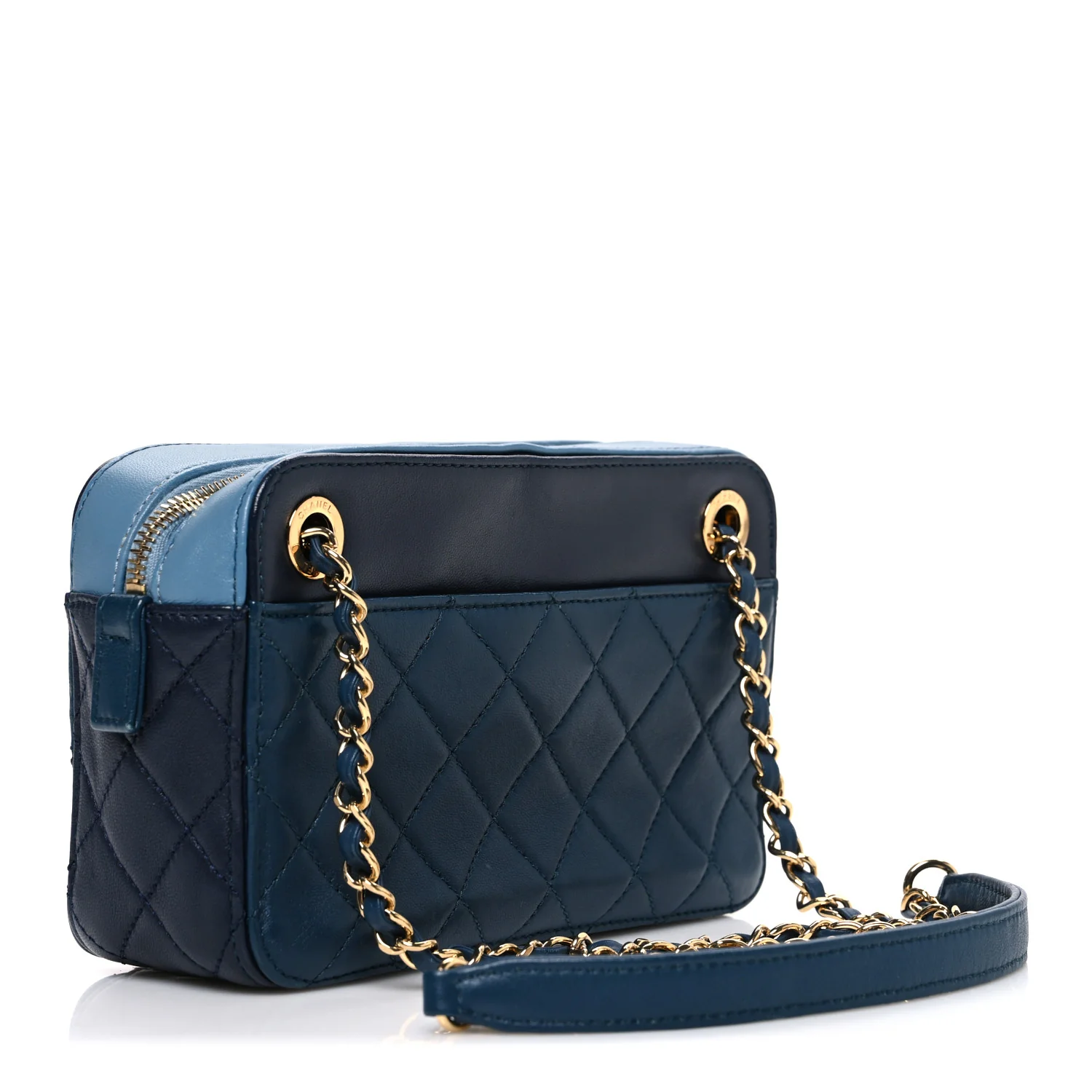 Lambskin Quilted Small In & Out Camera Case Navy Light Blue - Image 3