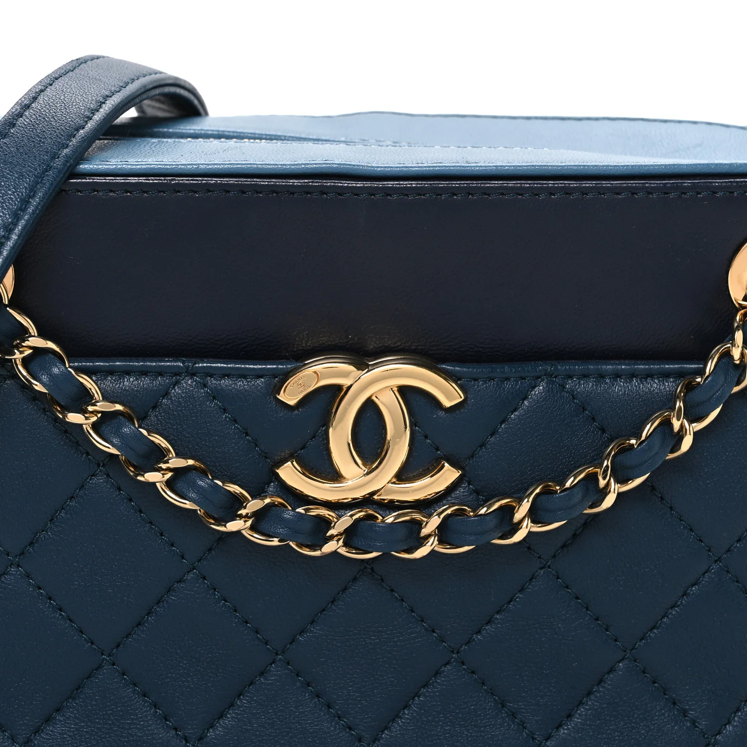 Lambskin Quilted Small In & Out Camera Case Navy Light Blue - Image 8