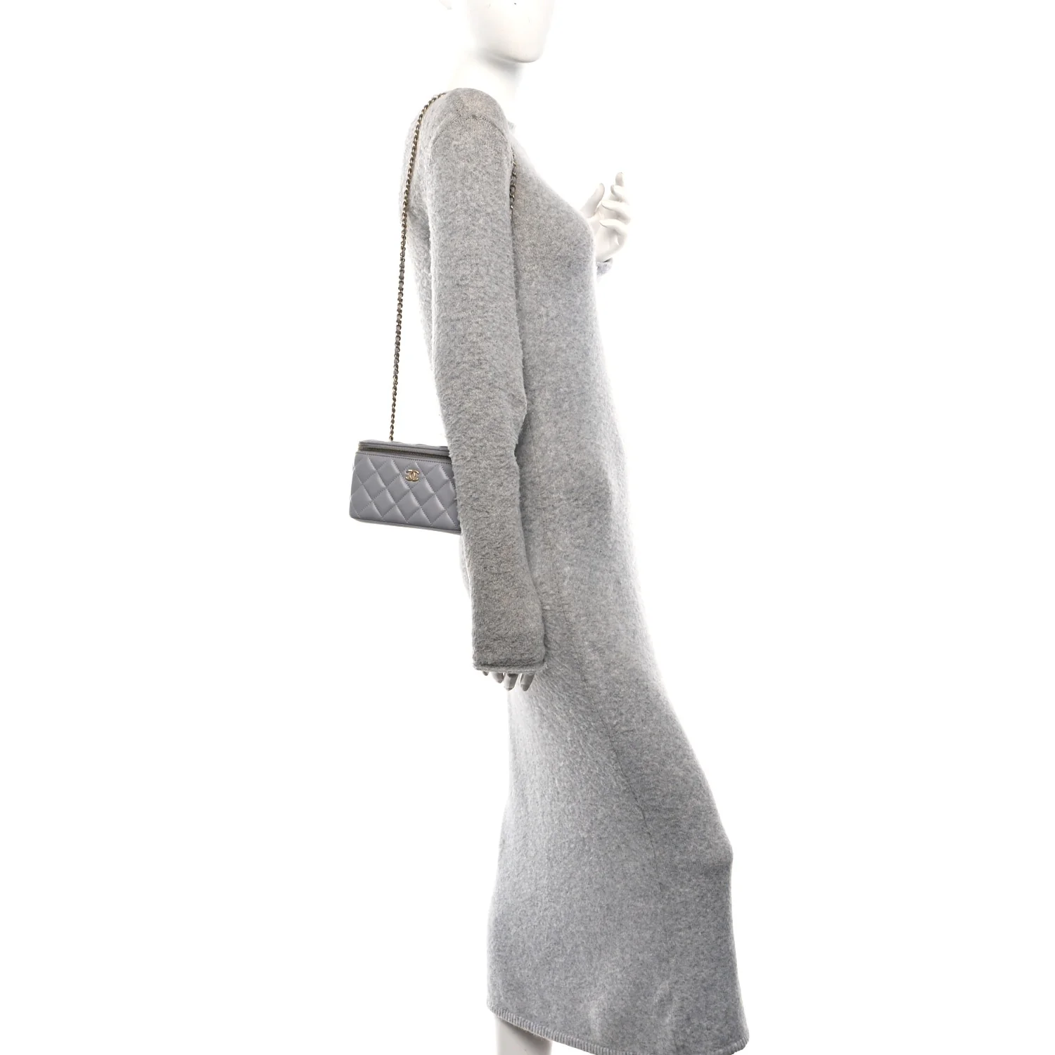 Lambskin Quilted Small Pearl Crush Vanity Case With Chain Grey - Image 2