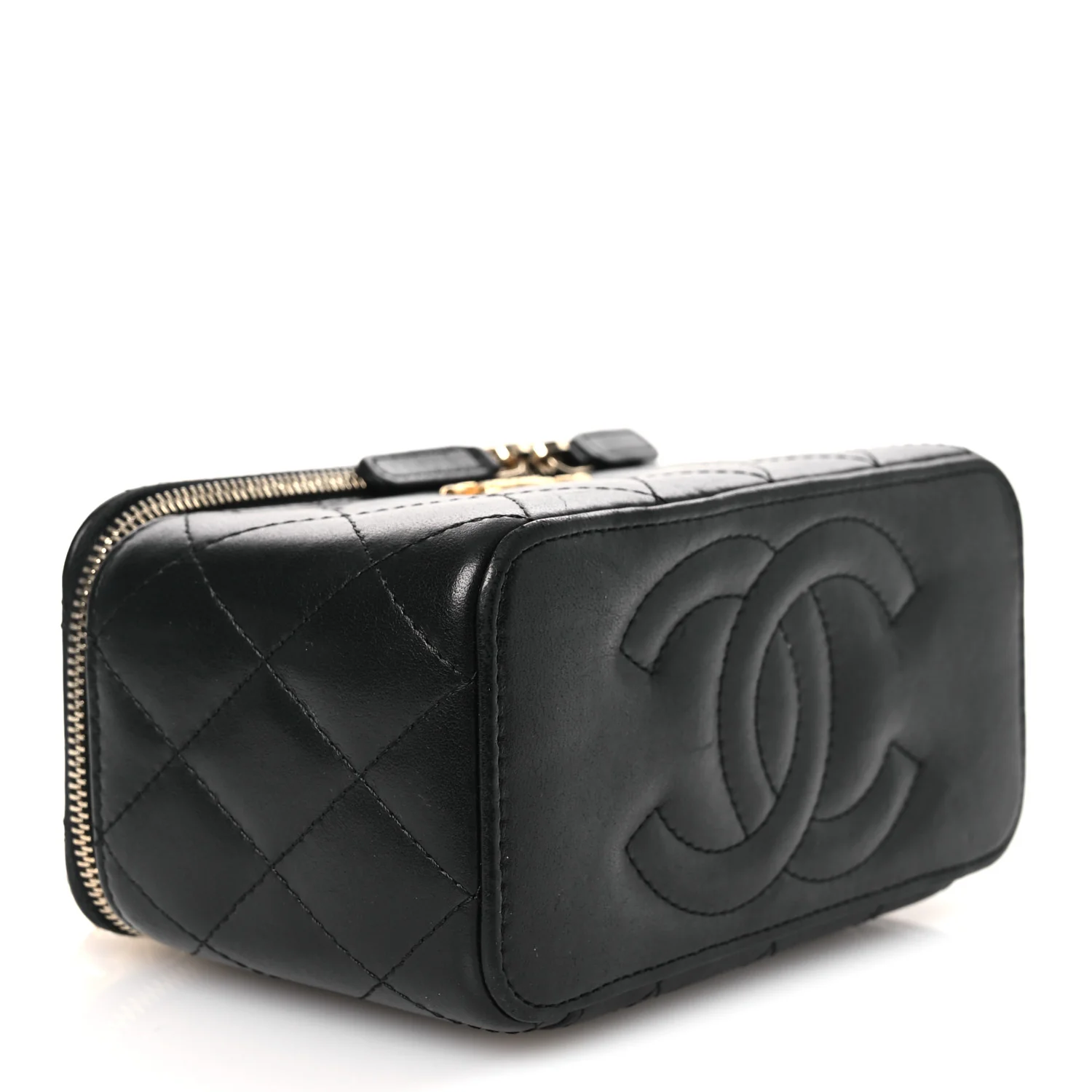 Lambskin Quilted Small Pillow Crush Vanity Case With Chain Black - Image 4