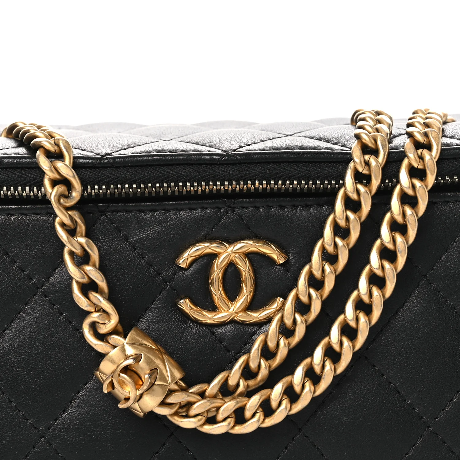 Lambskin Quilted Small Pillow Crush Vanity Case With Chain Black - Image 8