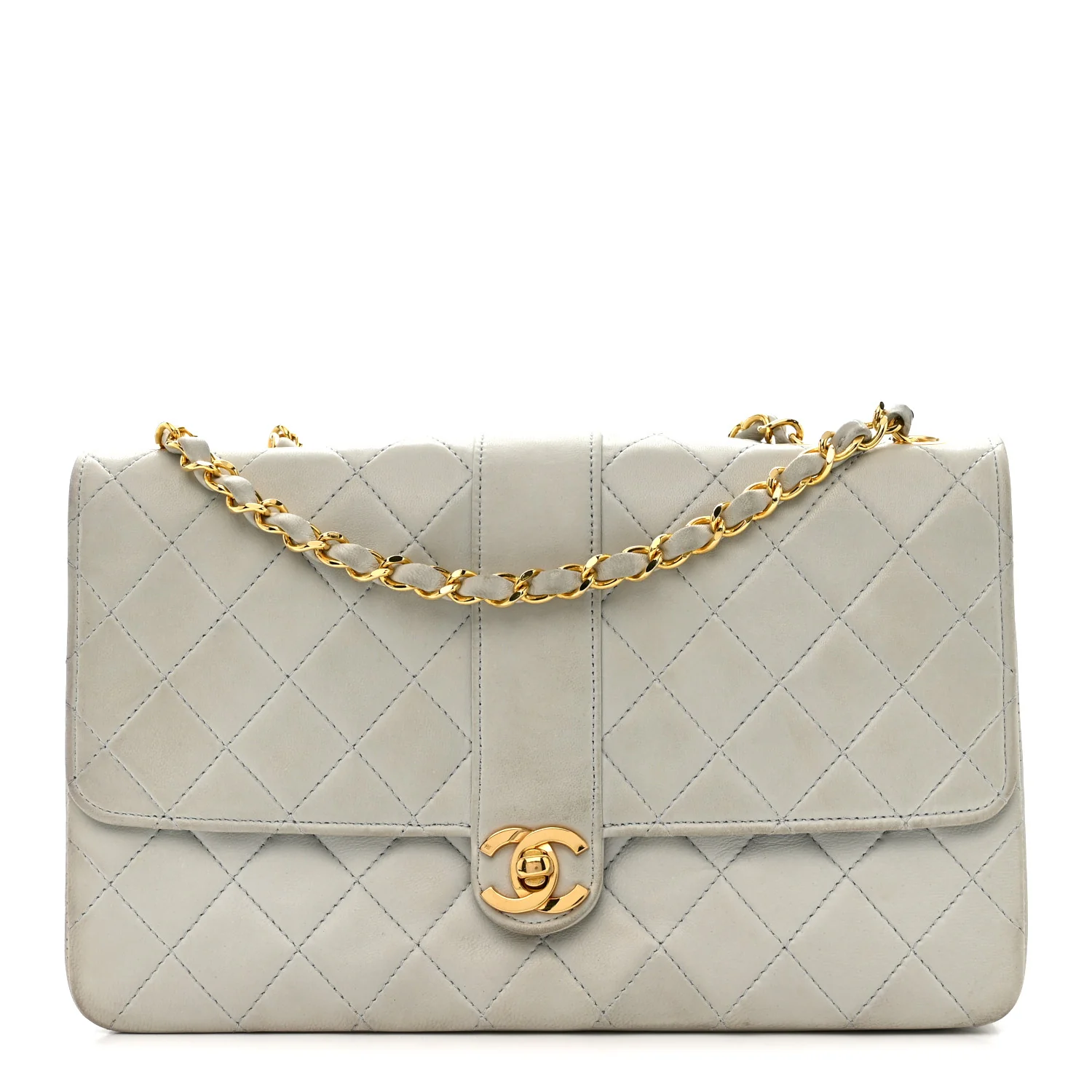 Lambskin Quilted Small Single Flap Light Blue