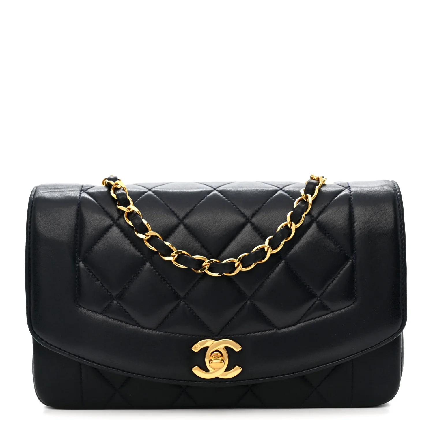 Lambskin Quilted Small Single Flap Navy