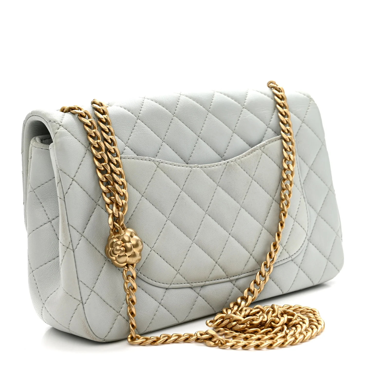 Lambskin Quilted Small Sweet Camellia Flap Light Blue - Image 3