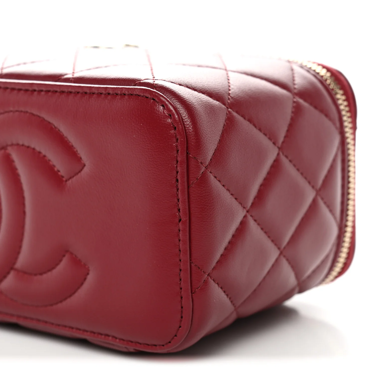 Lambskin Quilted Small Top Handle Vanity Case With Chain Burgundy - Image 10