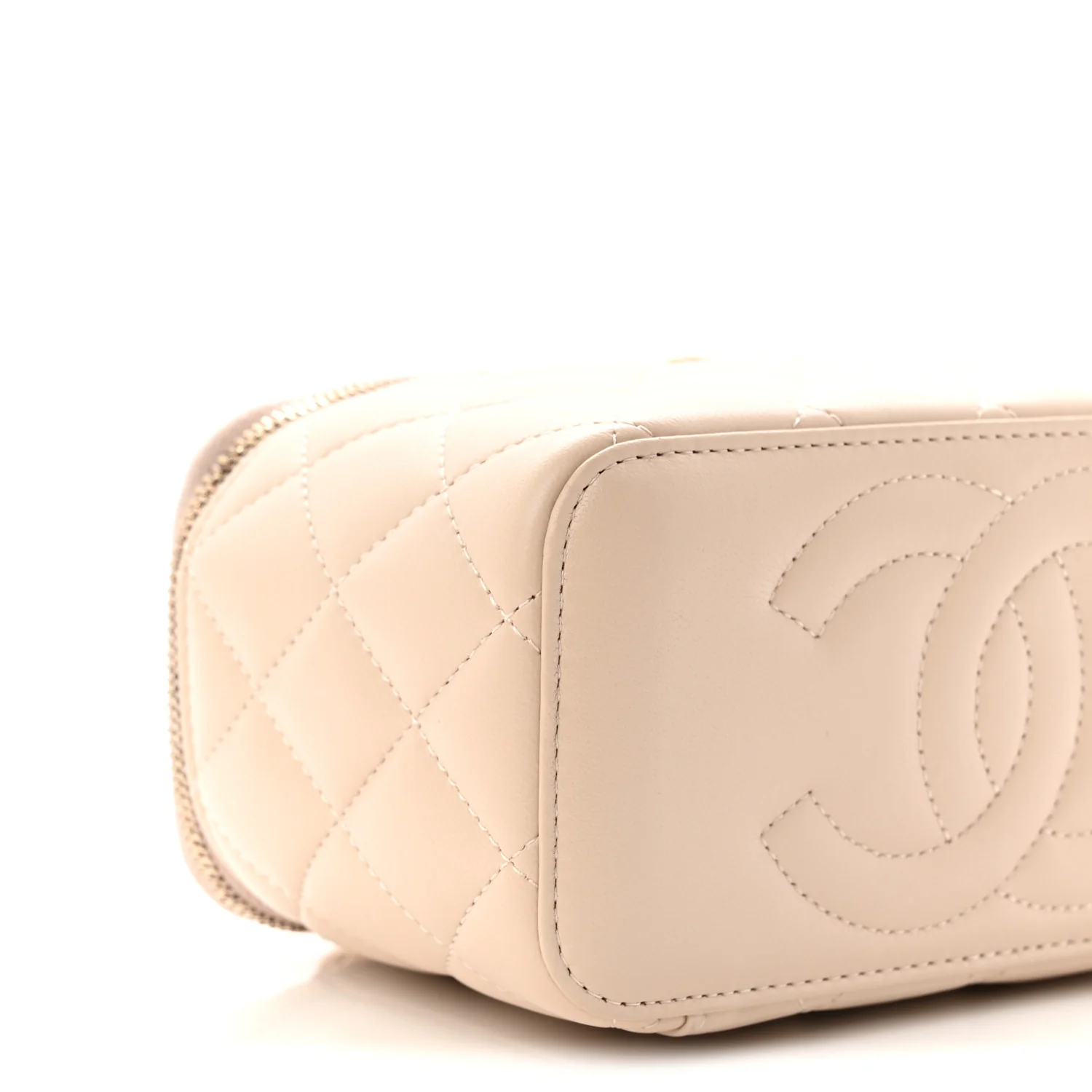 Lambskin Quilted Small Top Handle Vanity Case With Chain Ecru Dark Beige - Image 9