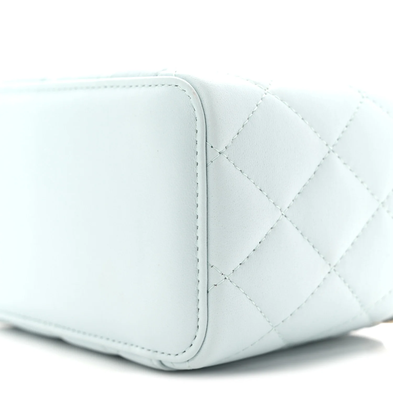 Lambskin Quilted Small Top Handle Vanity Case With Chain Light Blue - Image 10