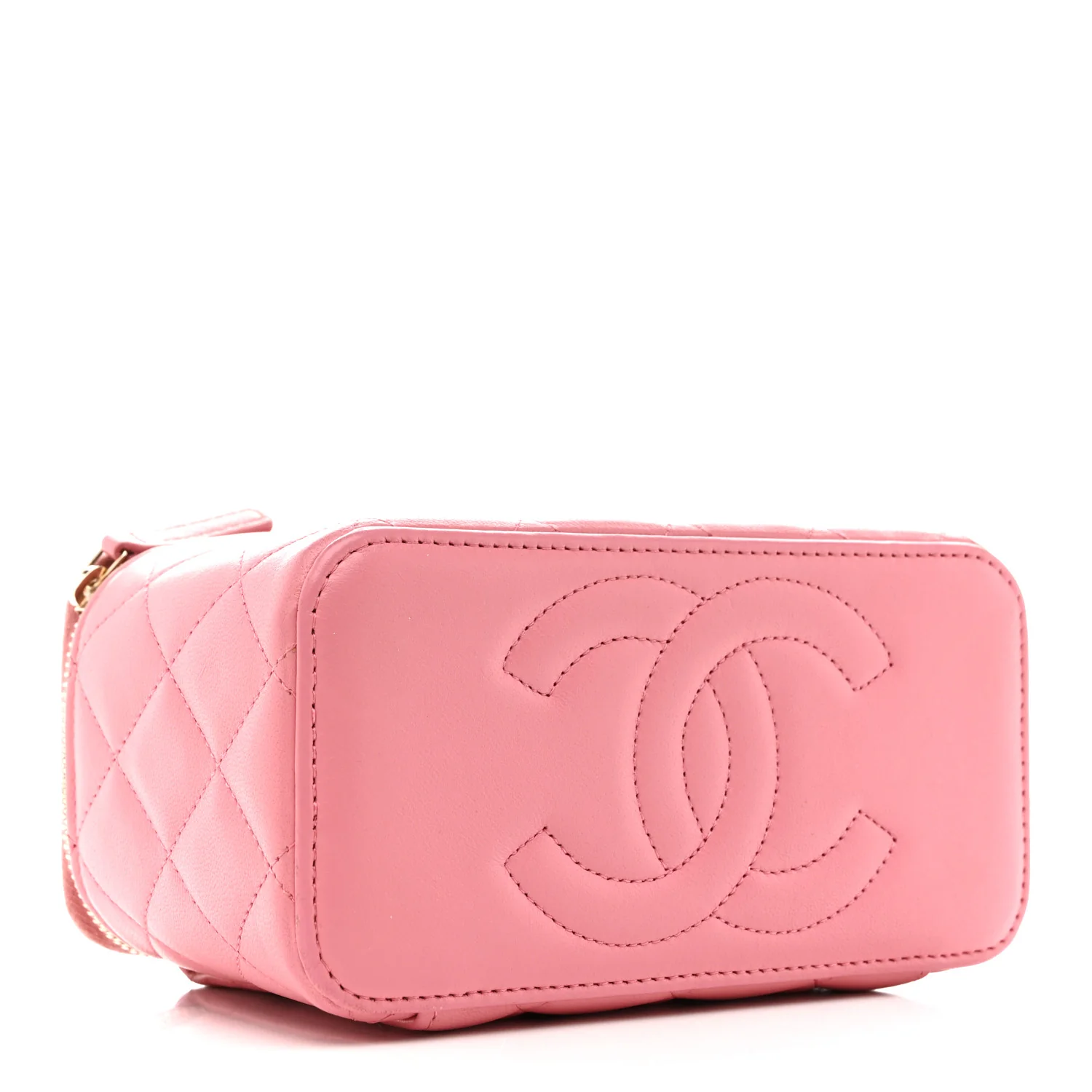 Lambskin Quilted Small Top Handle Vanity Case With Chain Pink - Image 4