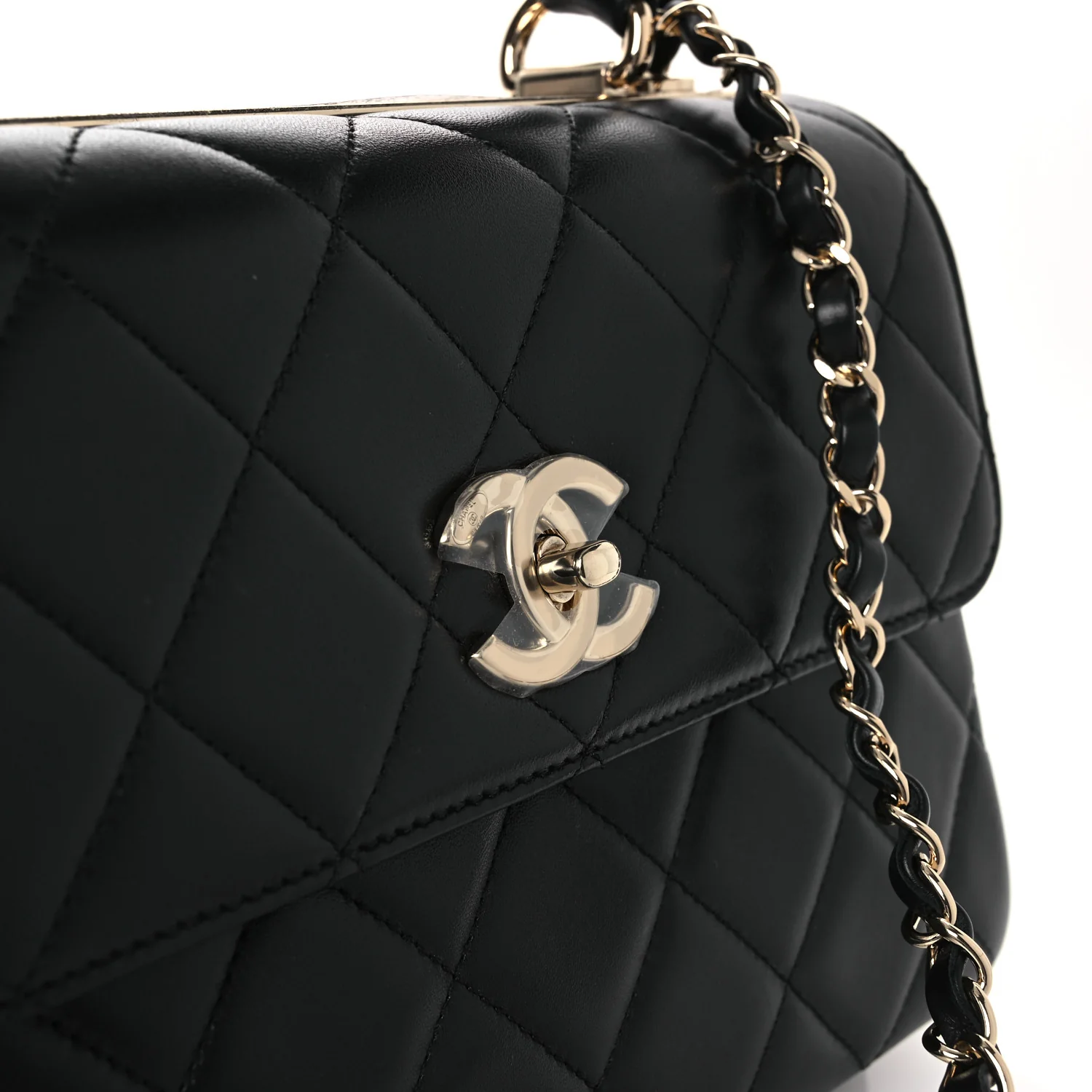 Lambskin Quilted Small Trendy CC Dual Handle Flap Bag Black - Image 11