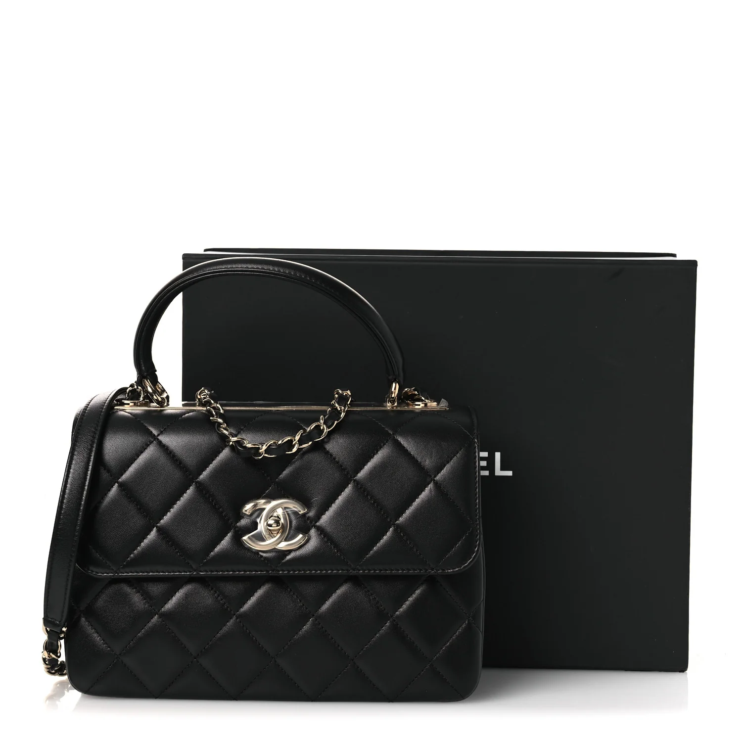 Lambskin Quilted Small Trendy CC Dual Handle Flap Bag Black - Image 18