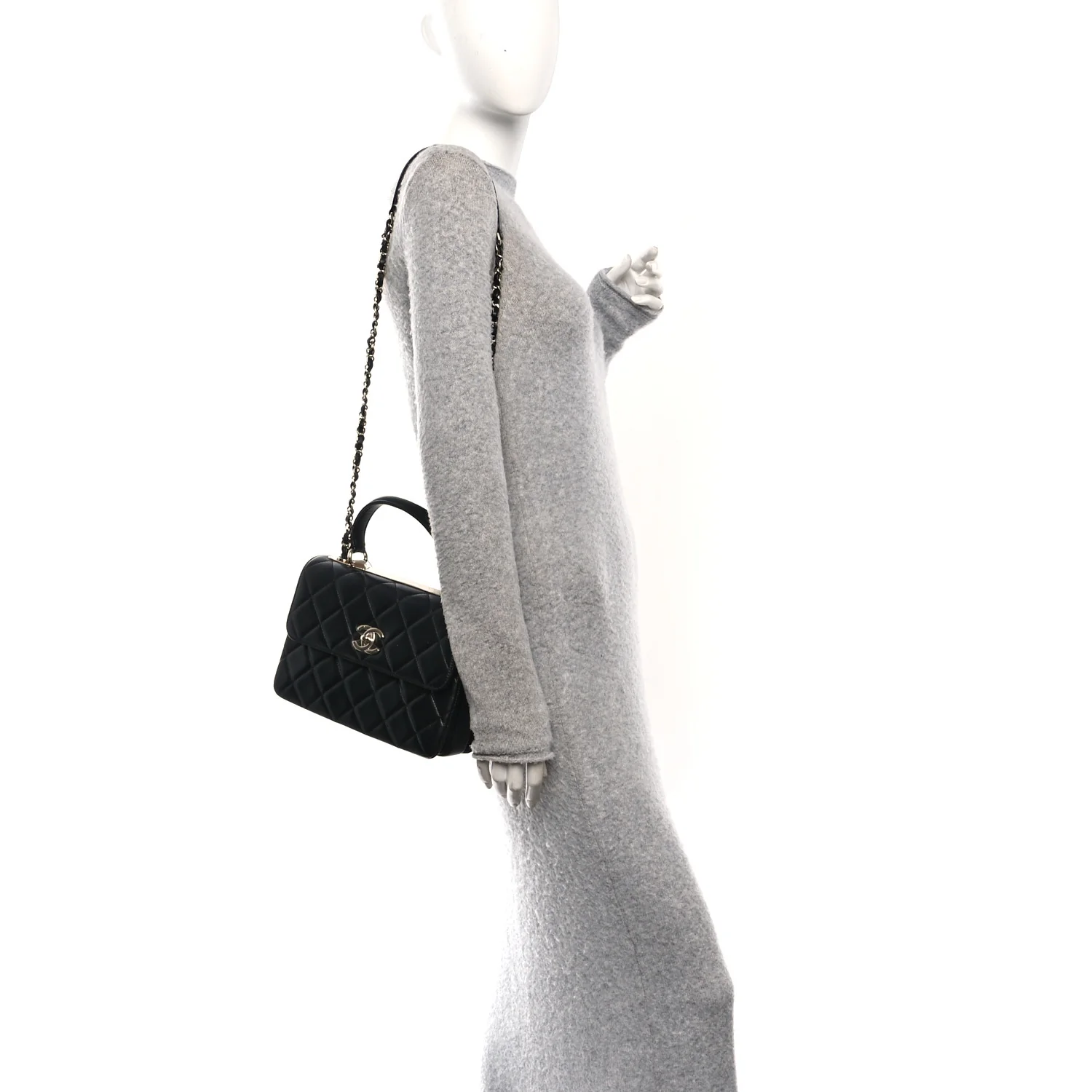 Lambskin Quilted Small Trendy CC Dual Handle Flap Bag Black - Image 2
