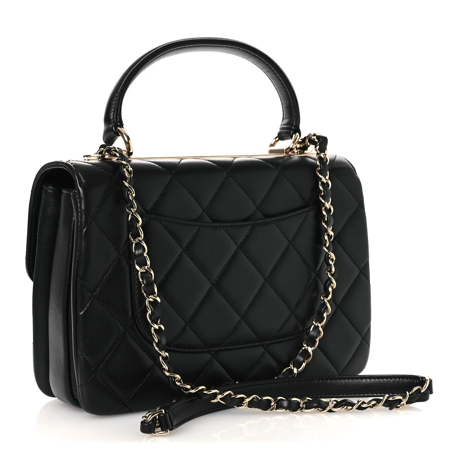 Lambskin Quilted Small Trendy CC Dual Handle Flap Bag Black - Image 3