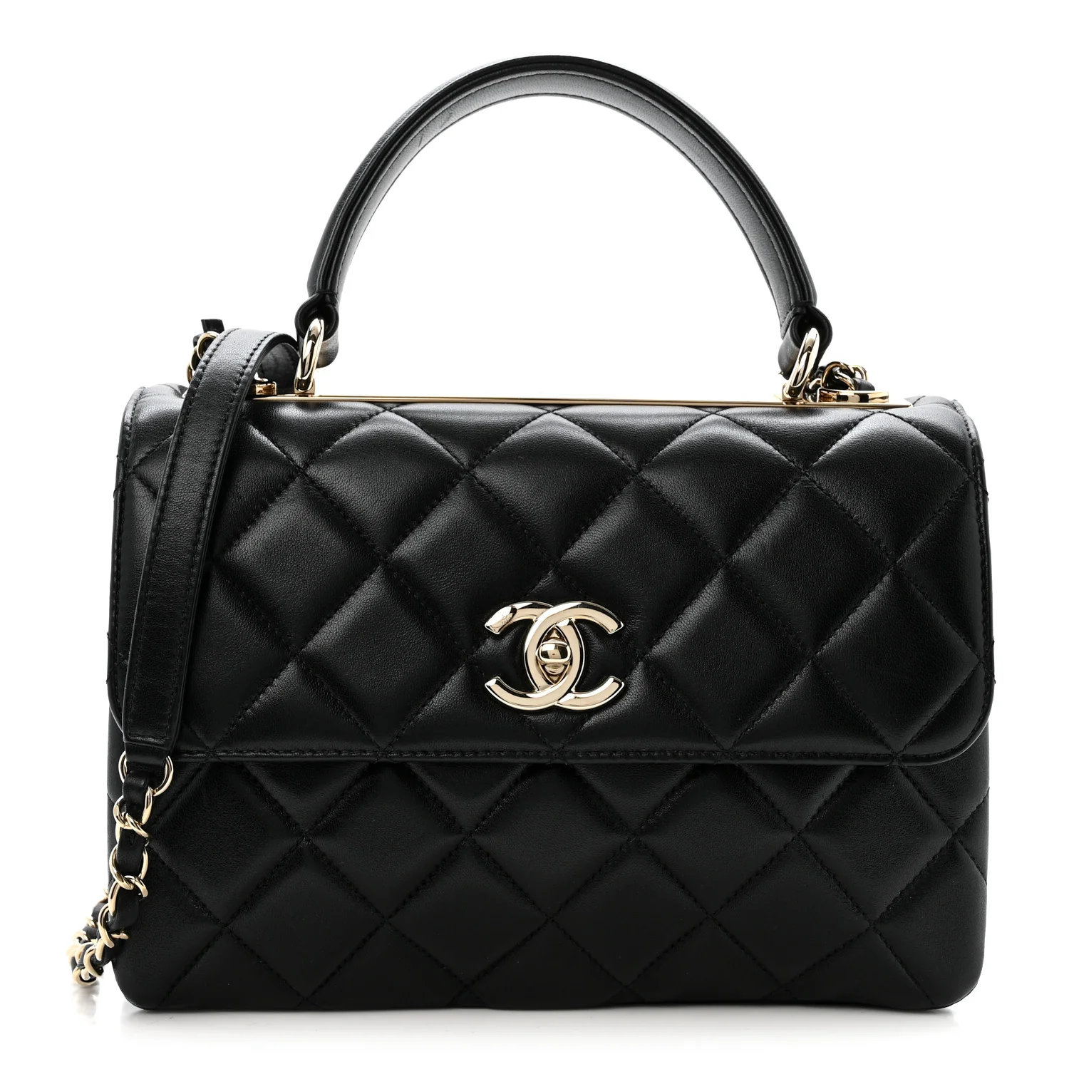 Lambskin Quilted Small Trendy CC Dual Handle Flap Bag Black