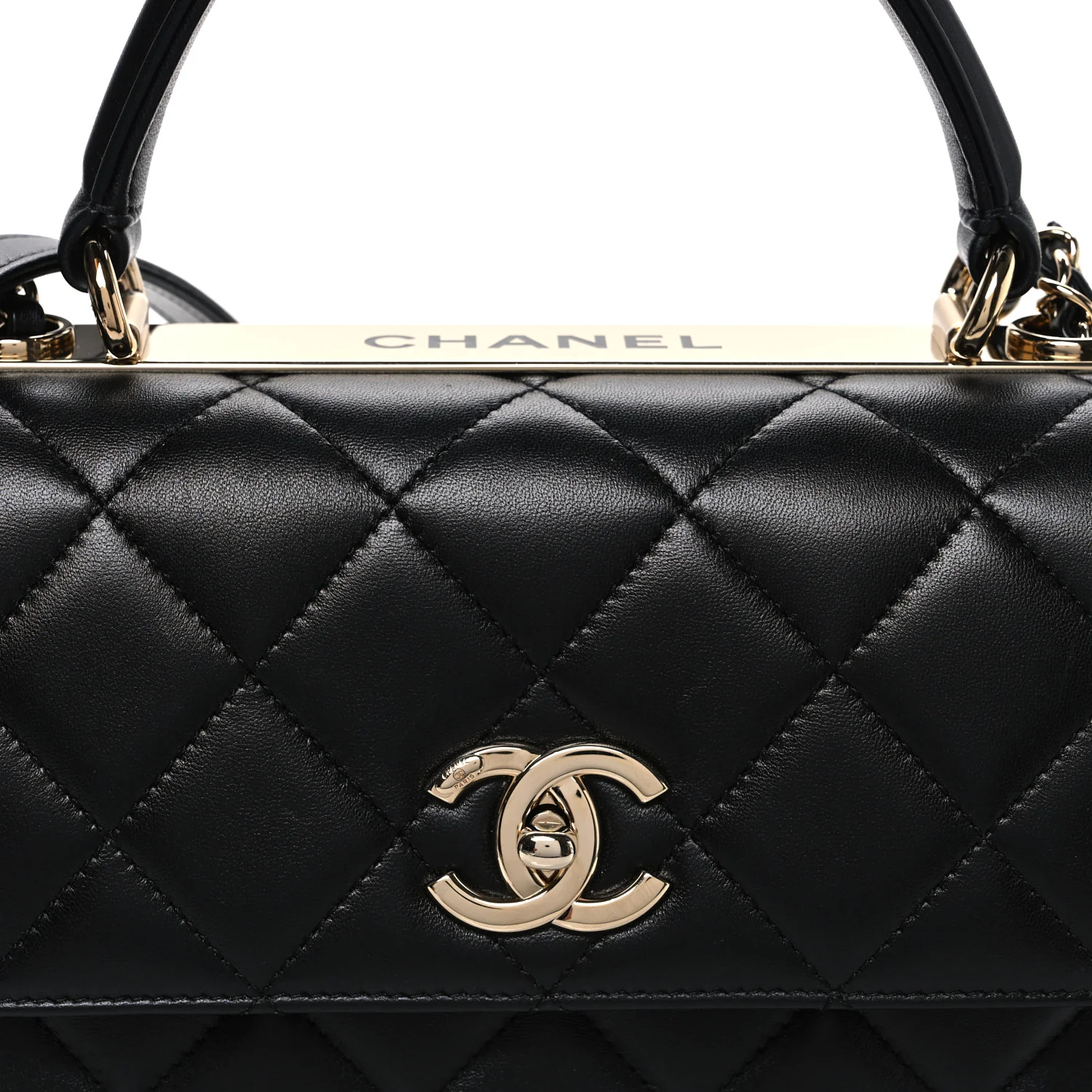 Lambskin Quilted Small Trendy CC Dual Handle Flap Bag Black - Image 8
