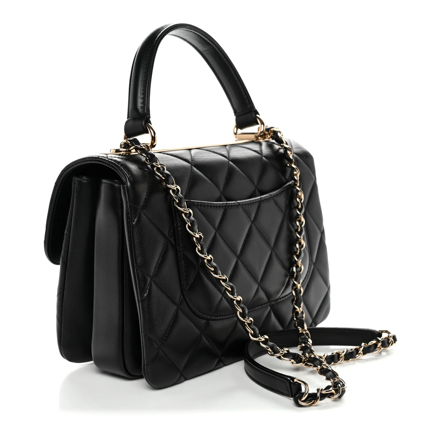 Lambskin Quilted Small Trendy CC Dual Handle Flap Bag Black - Image 3