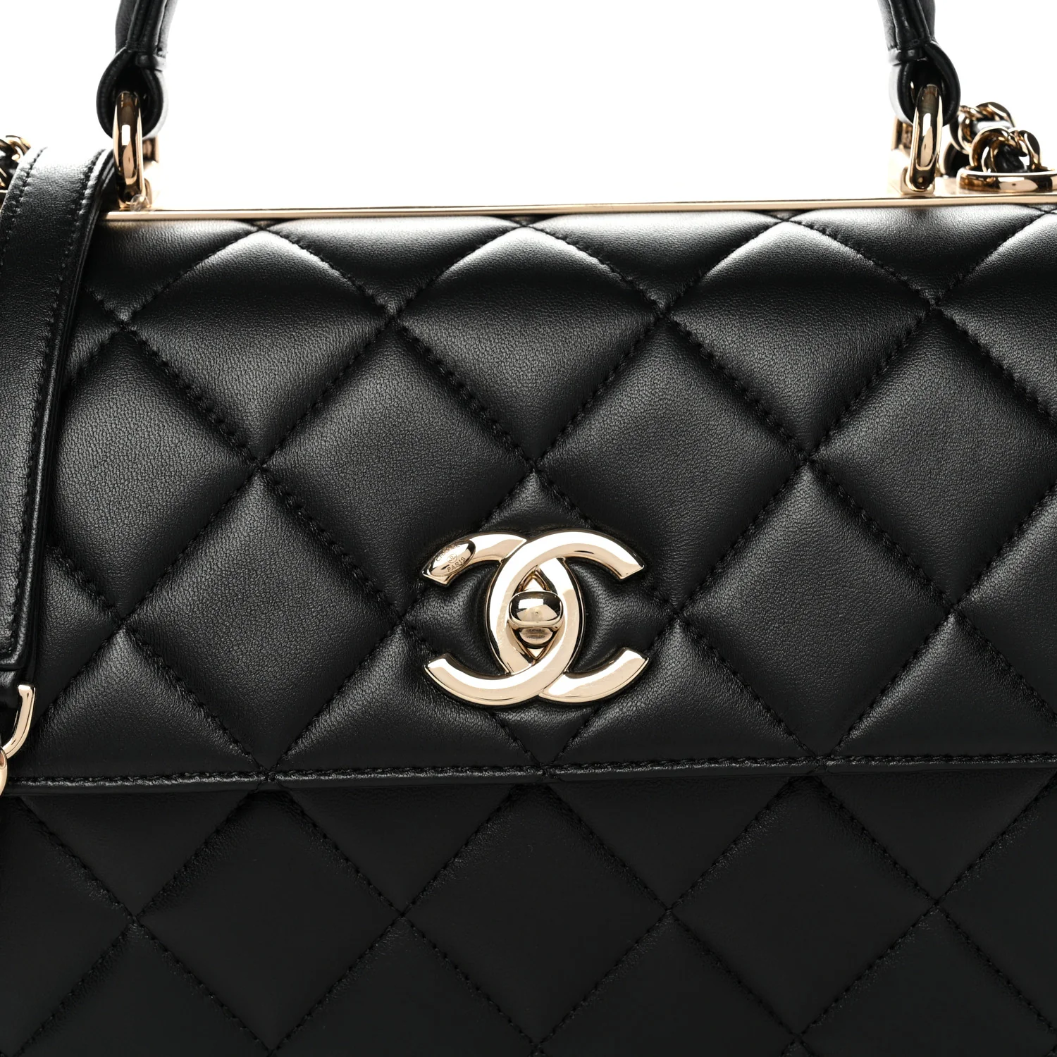 Lambskin Quilted Small Trendy CC Dual Handle Flap Bag Black - Image 8