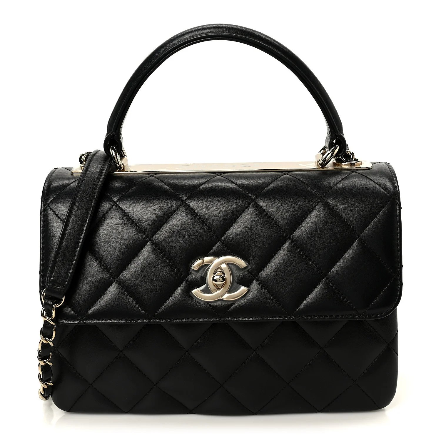 Lambskin Quilted Small Trendy CC Dual Handle Flap Bag Black