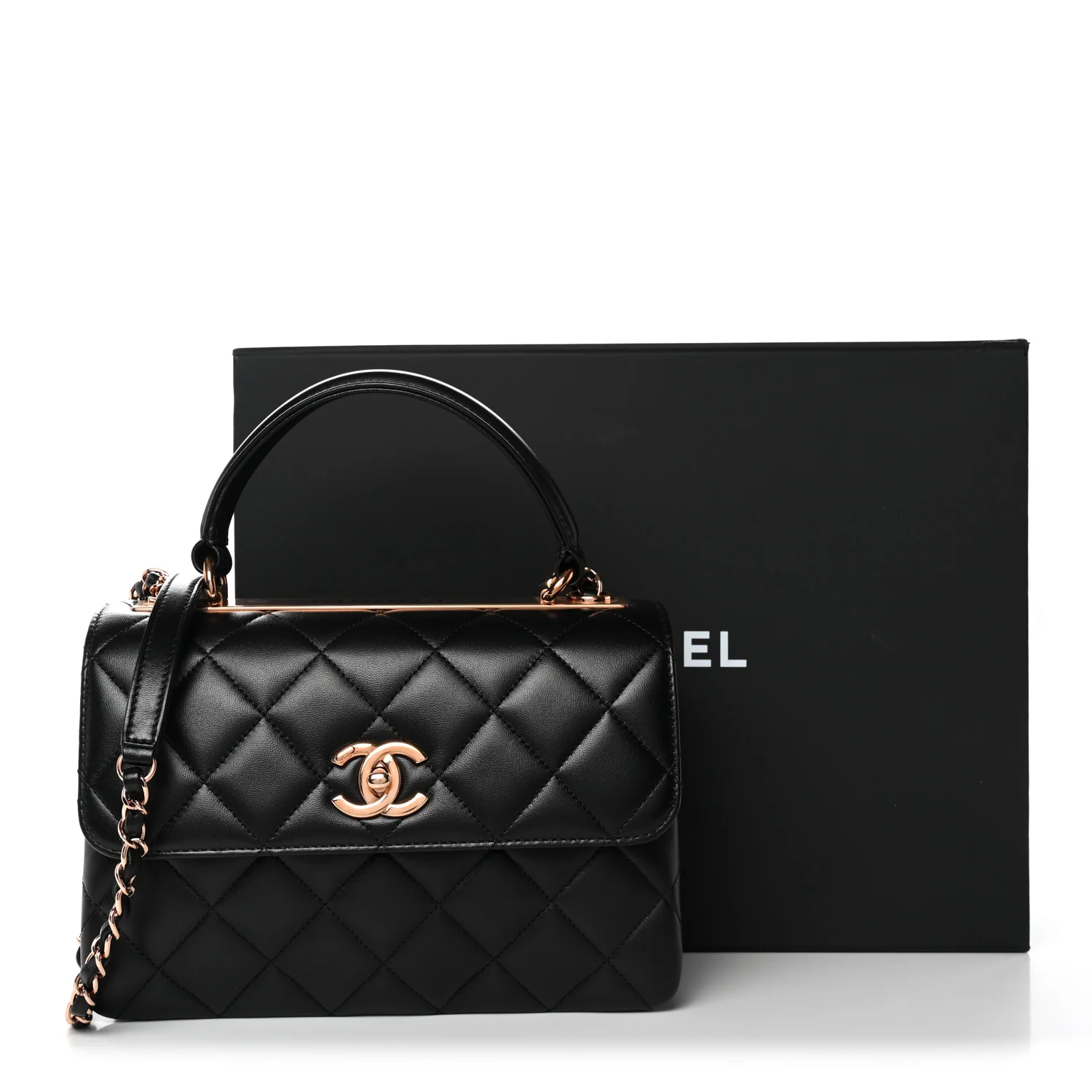 Lambskin Quilted Small Trendy CC Dual Handle Flap Bag Black - Image 11