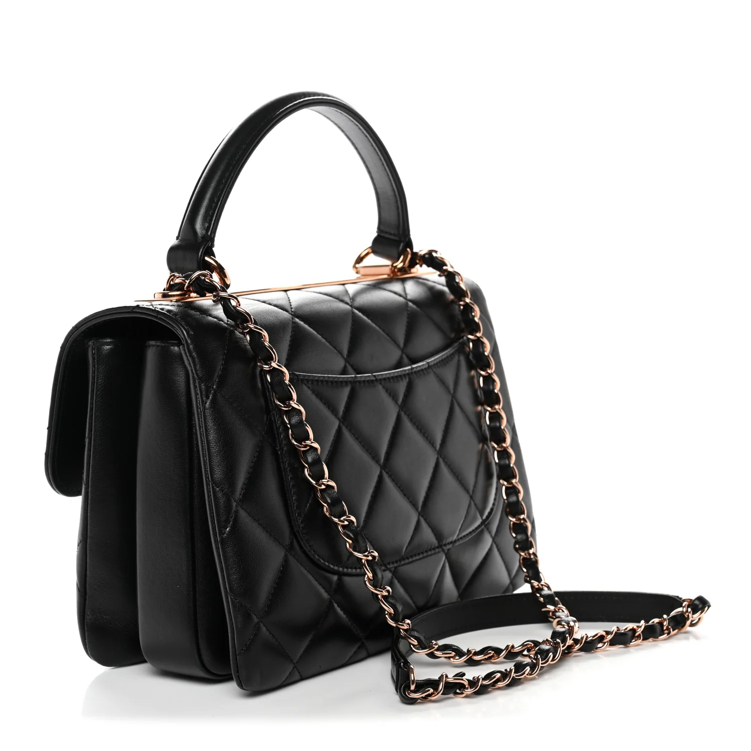 Lambskin Quilted Small Trendy CC Dual Handle Flap Bag Black - Image 3