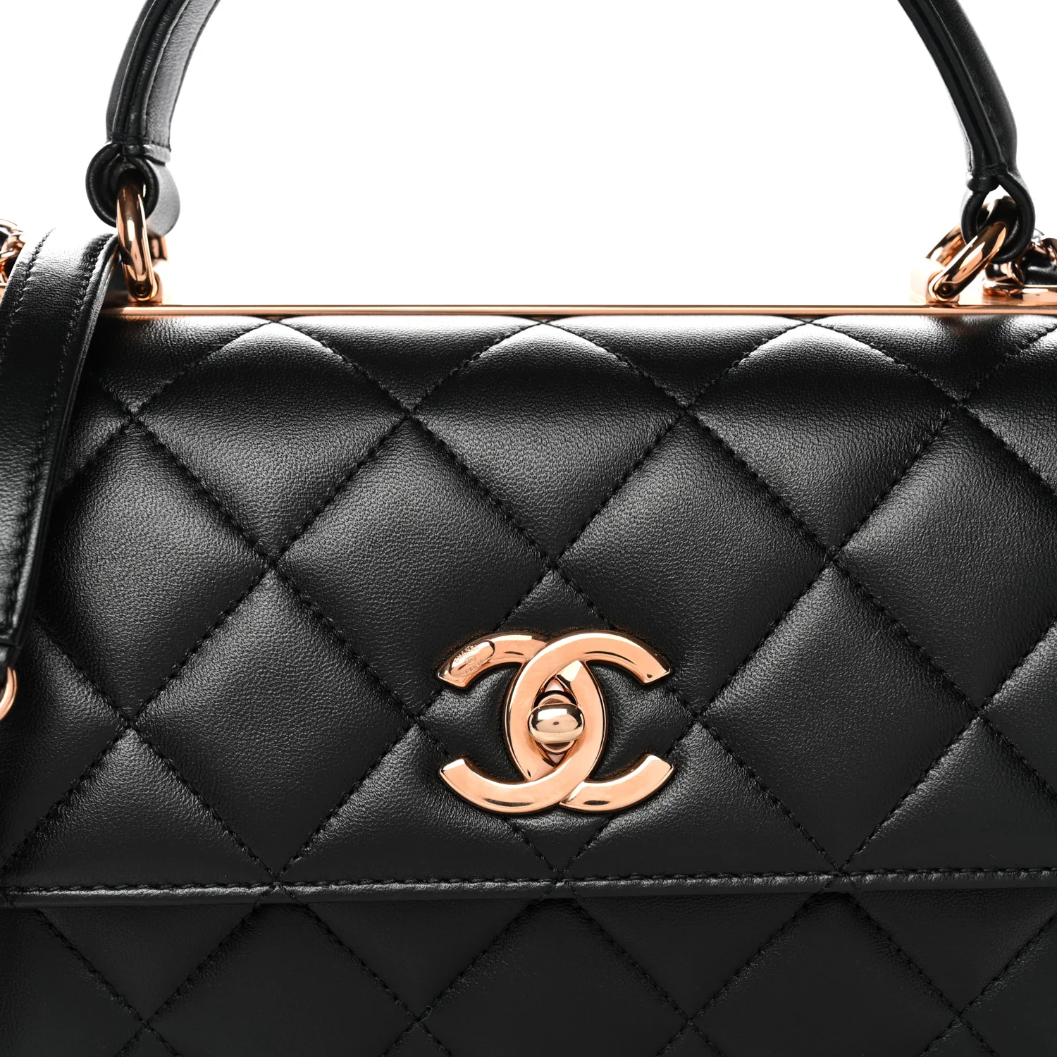 Lambskin Quilted Small Trendy CC Dual Handle Flap Bag Black - Image 8