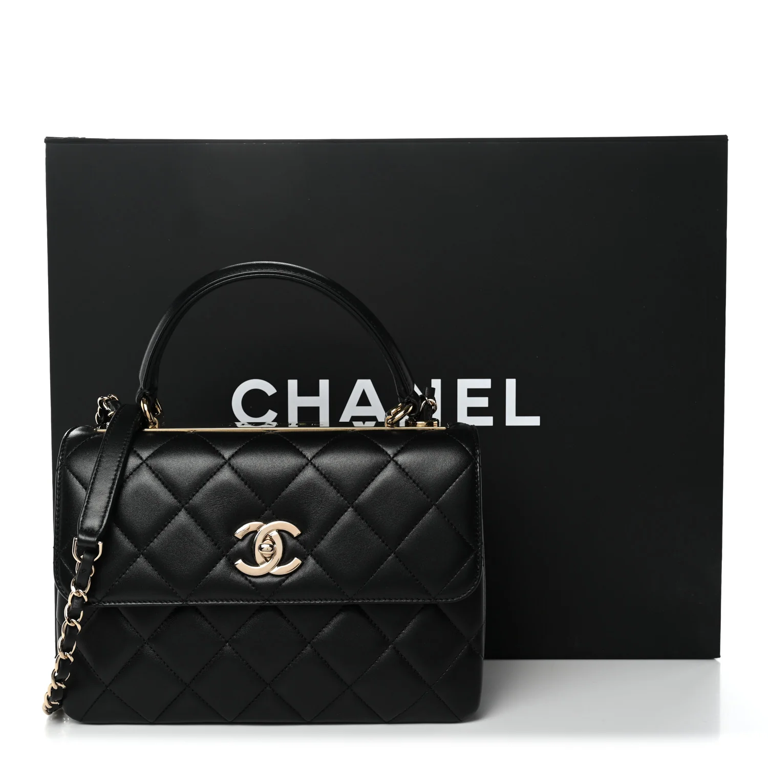 Lambskin Quilted Small Trendy CC Dual Handle Flap Bag Black - Image 11