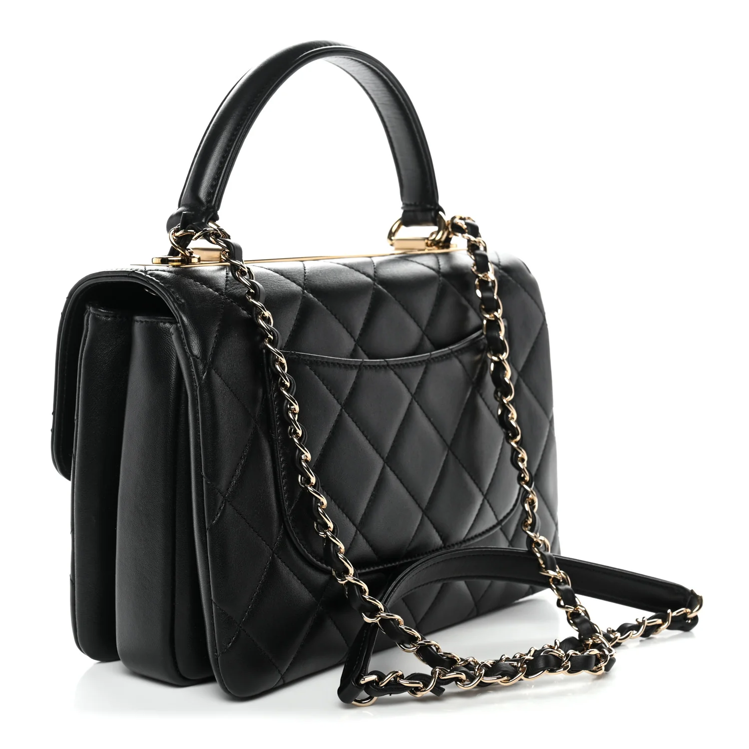 Lambskin Quilted Small Trendy CC Dual Handle Flap Bag Black - Image 3