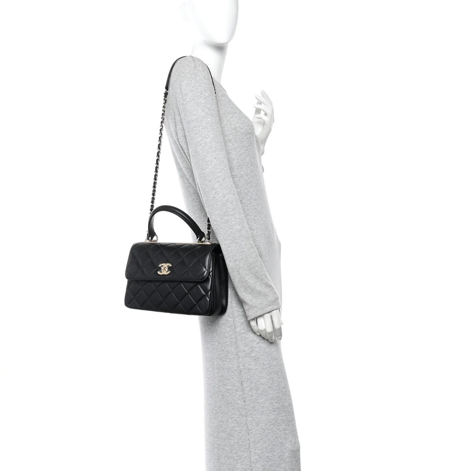Lambskin Quilted Small Trendy CC Dual Handle Flap Bag Black - Image 2