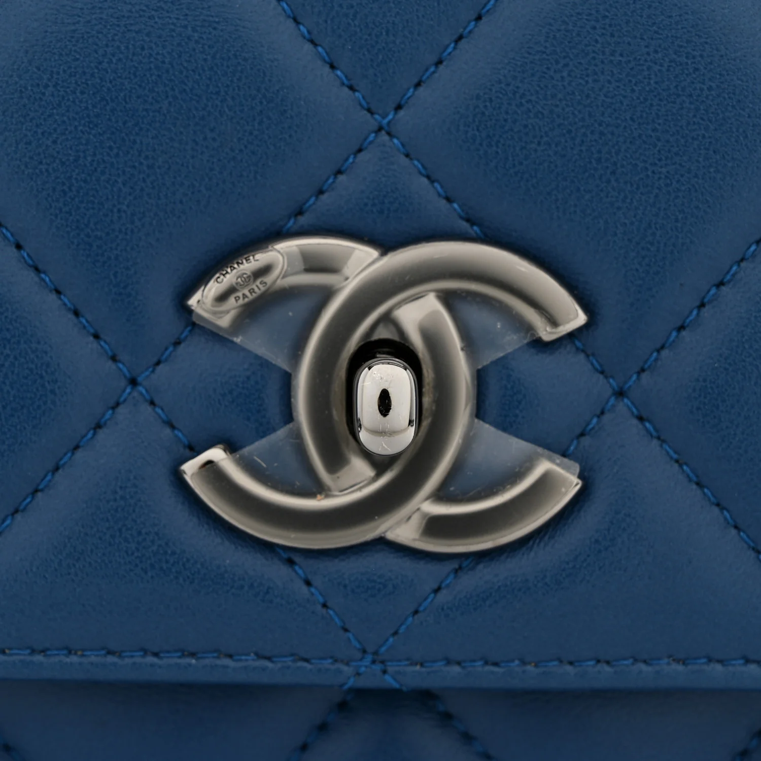 Lambskin Quilted Small Trendy CC Flap Dual Handle Bag Blue - Image 12