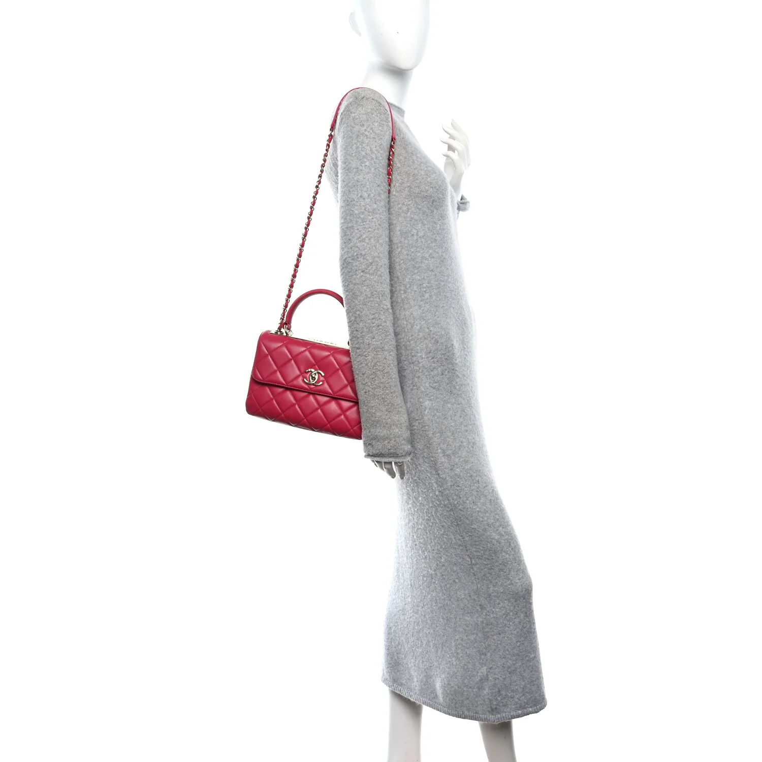 Lambskin Quilted Small Trendy CC Flap Dual Handle Bag Dark Pink - Image 2