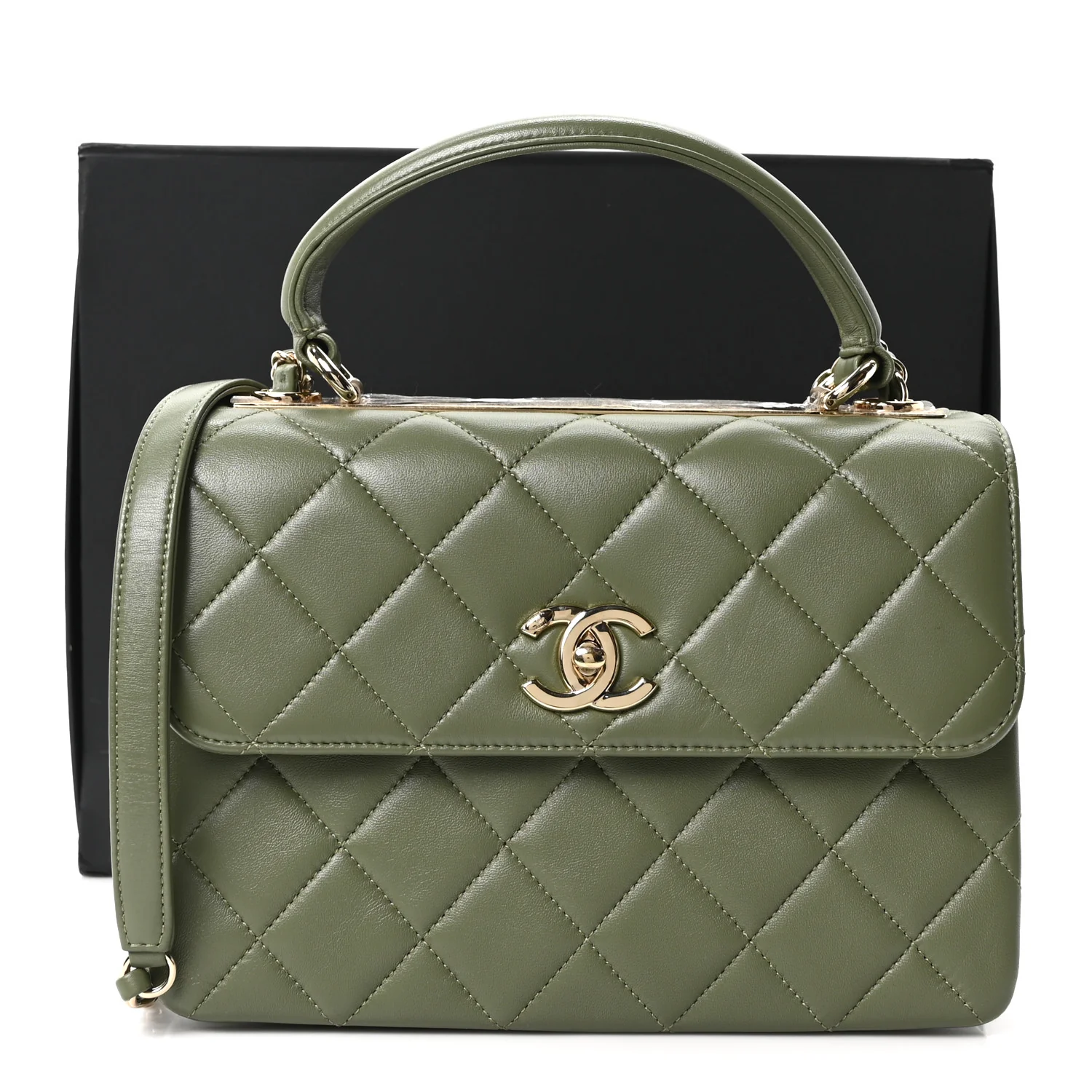 Lambskin Quilted Small Trendy CC Flap Dual Handle Bag Green - Image 10