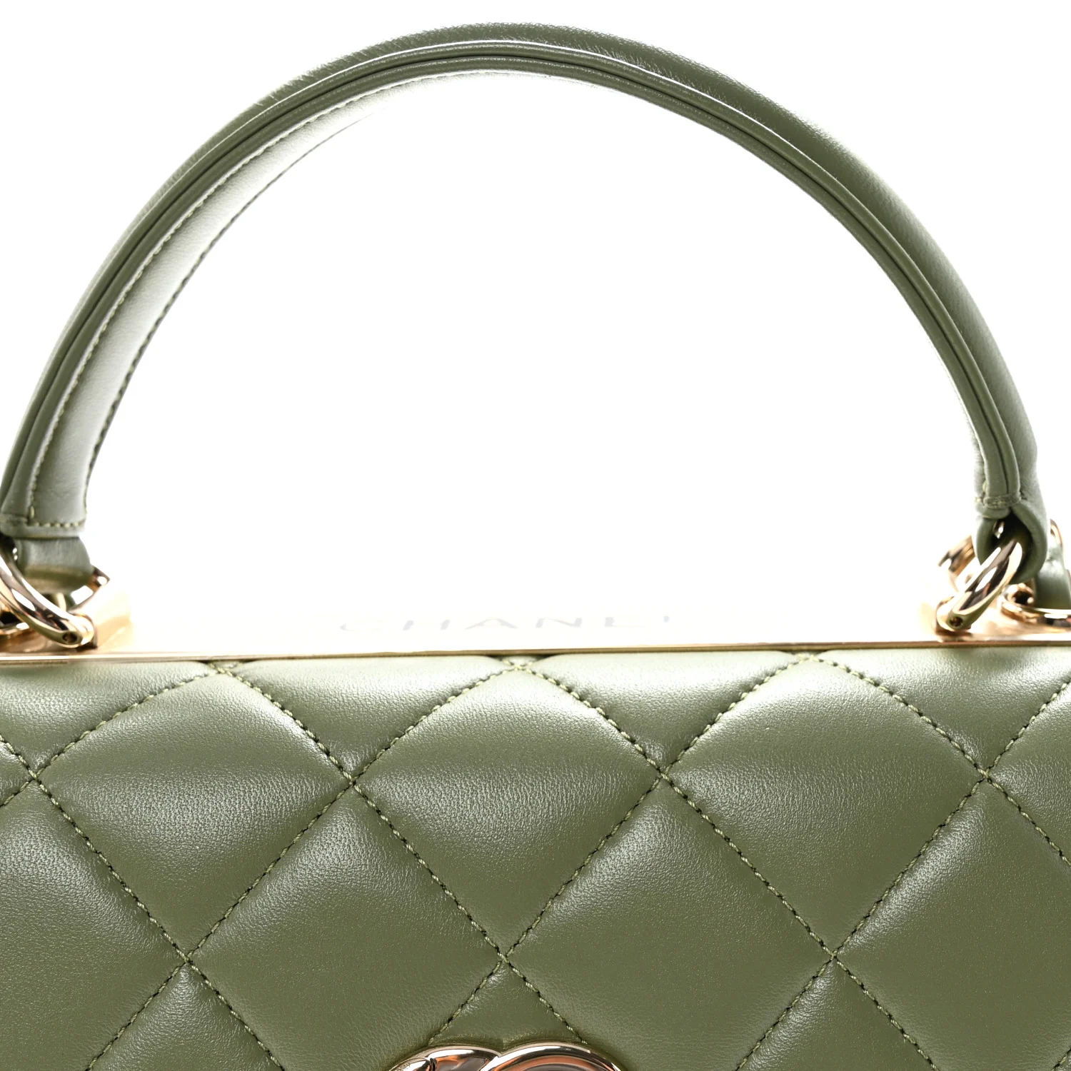 Lambskin Quilted Small Trendy CC Flap Dual Handle Bag Green - Image 7