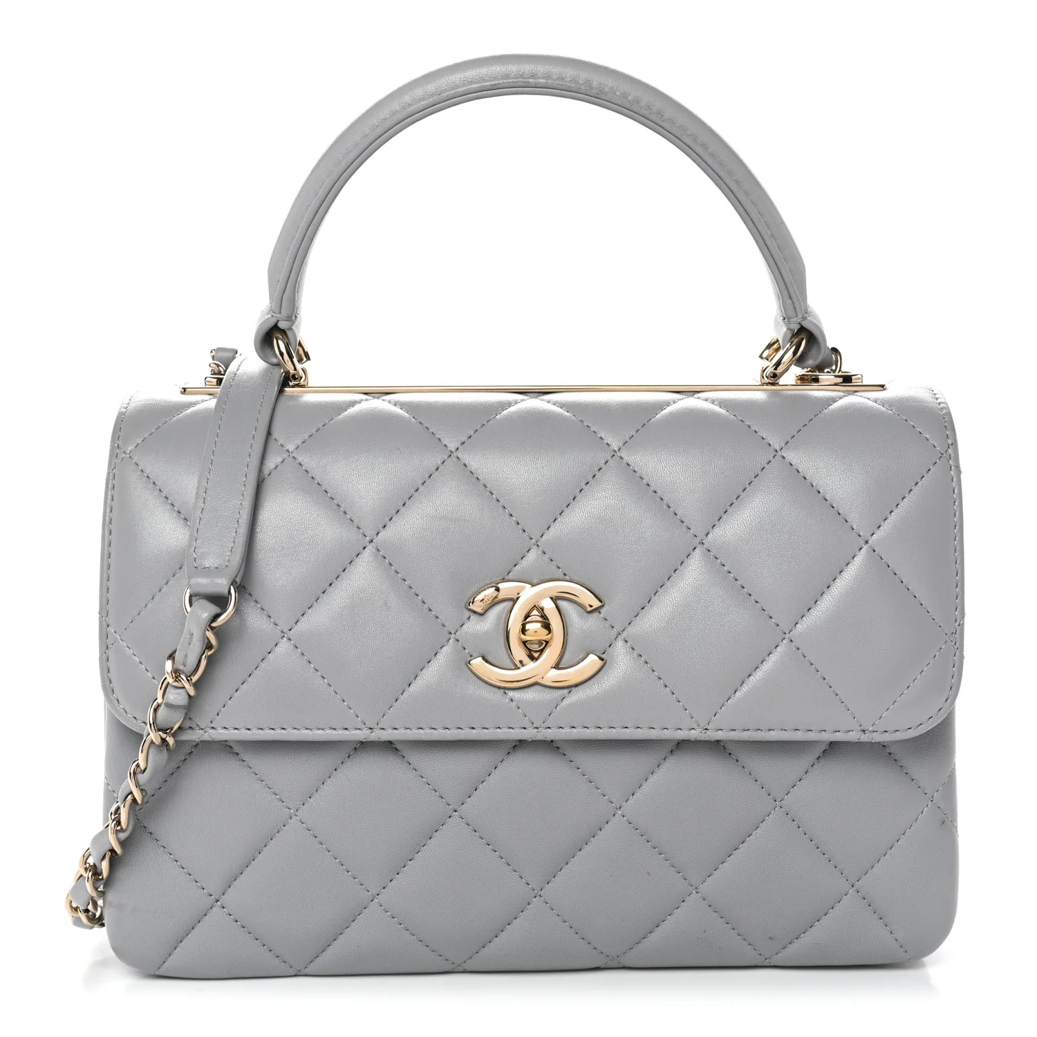 Lambskin Quilted Small Trendy CC Flap Dual Handle Bag Grey